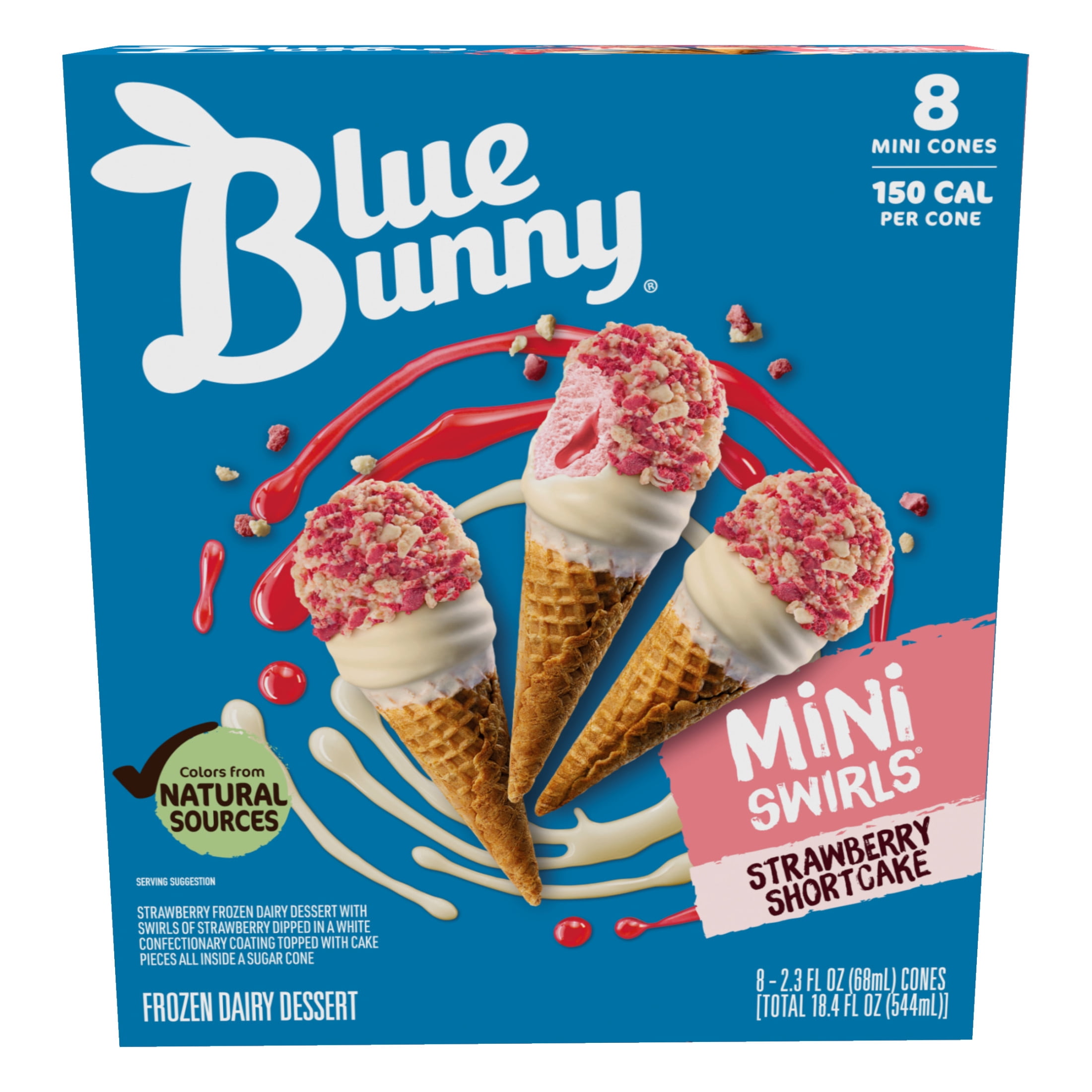 Blue Bunny Mini Swirls Strawberry Shortcake Cones, Frozen Dessert, 8 Pack