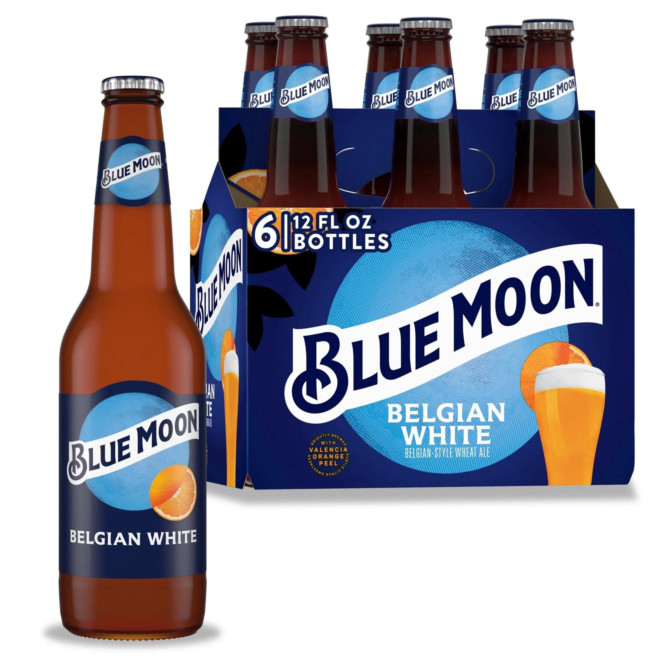 Blue Moon Belgian White Craft Beer, 6 Pack, 12 fl oz Glass Bottles, 5.4% ABV