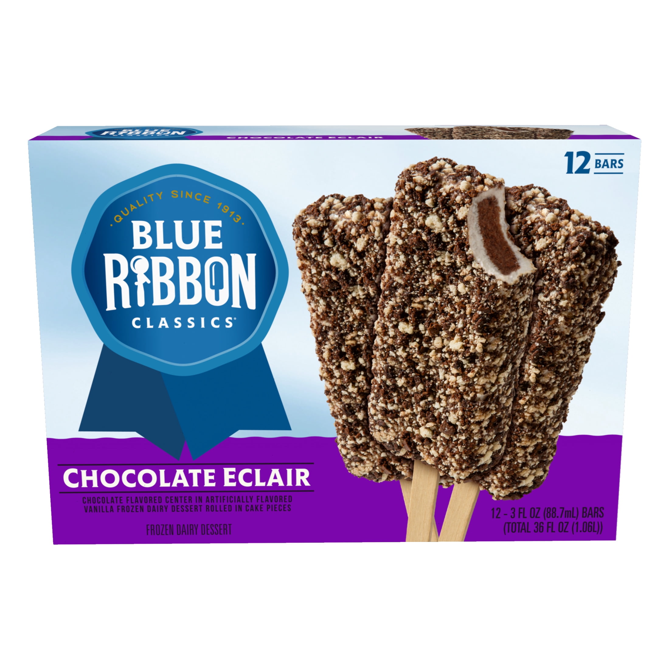 Blue Ribbon Classics Chocolate clair Coated In Cake Pieces Frozen Dessert Treat Bar, 36 fl oz, 12 Pack
