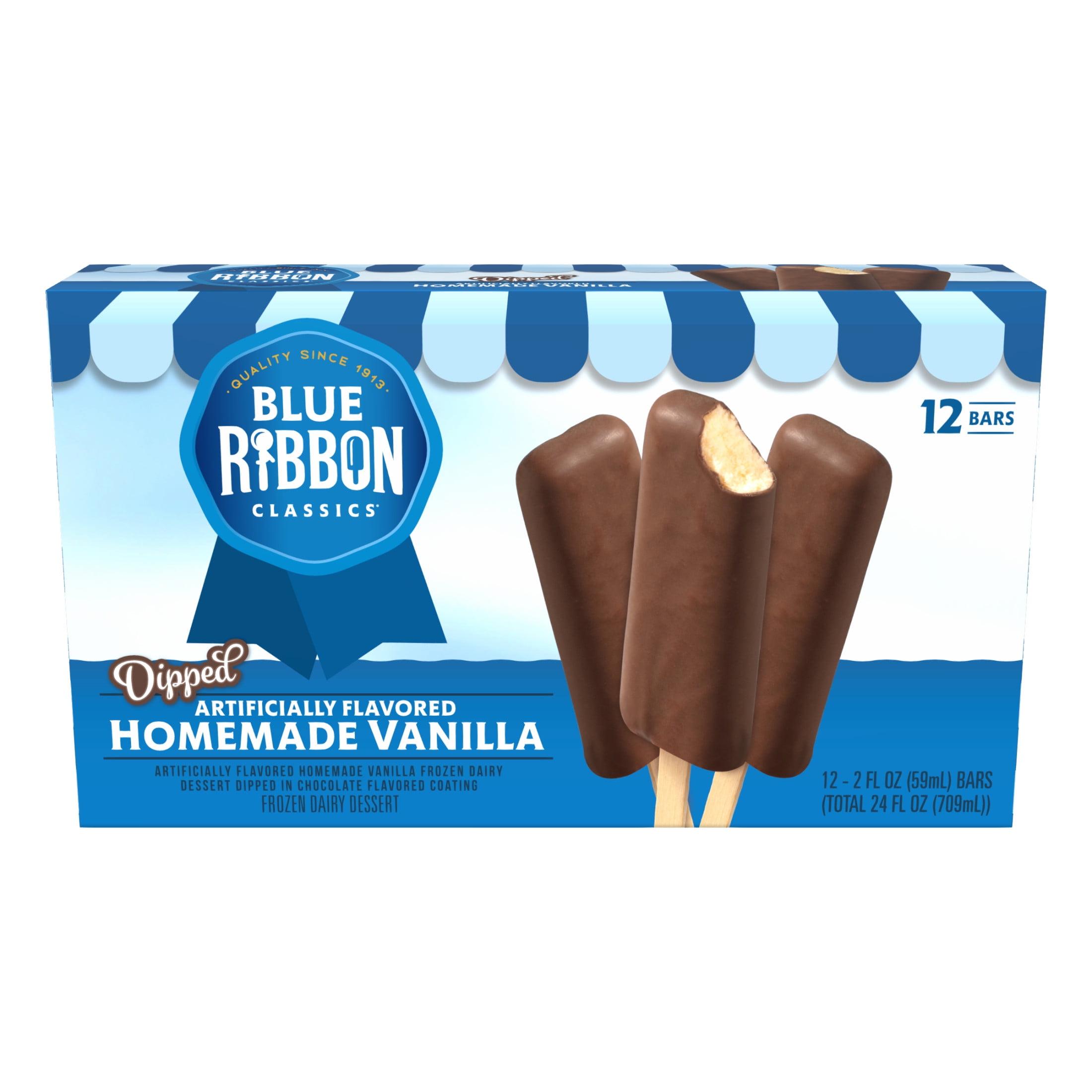 Blue Ribbon Classics Homemade Vanilla Bar Coated in Chocolate Flavored Frozen Dessert Treat Bar, 24 fl oz, 12 pack