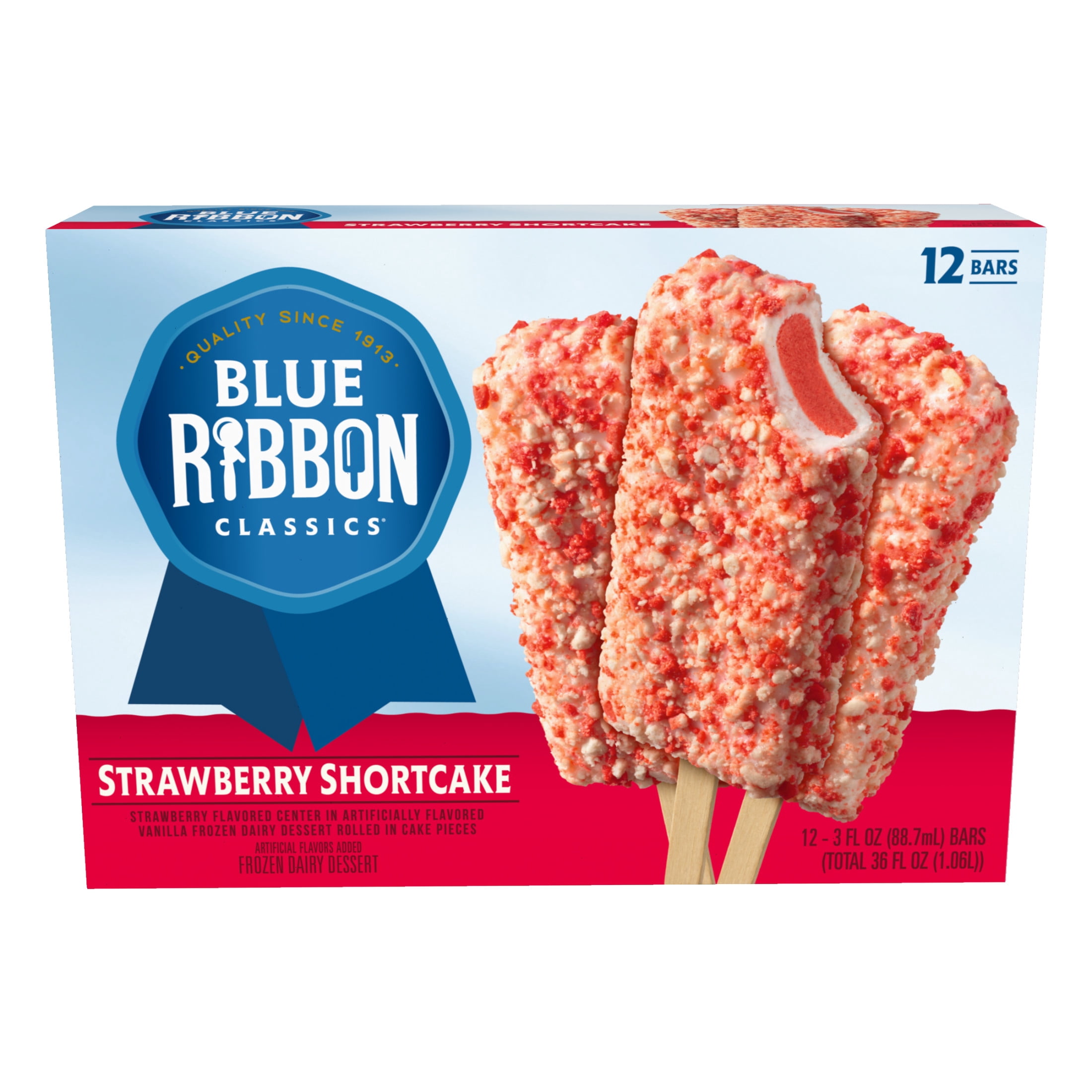 Blue Ribbon Classics Strawberry Shortcake Coated Artificially Flavored Vanilla Frozen Dessert Treat Bar, 36 fl oz, 12 Pack