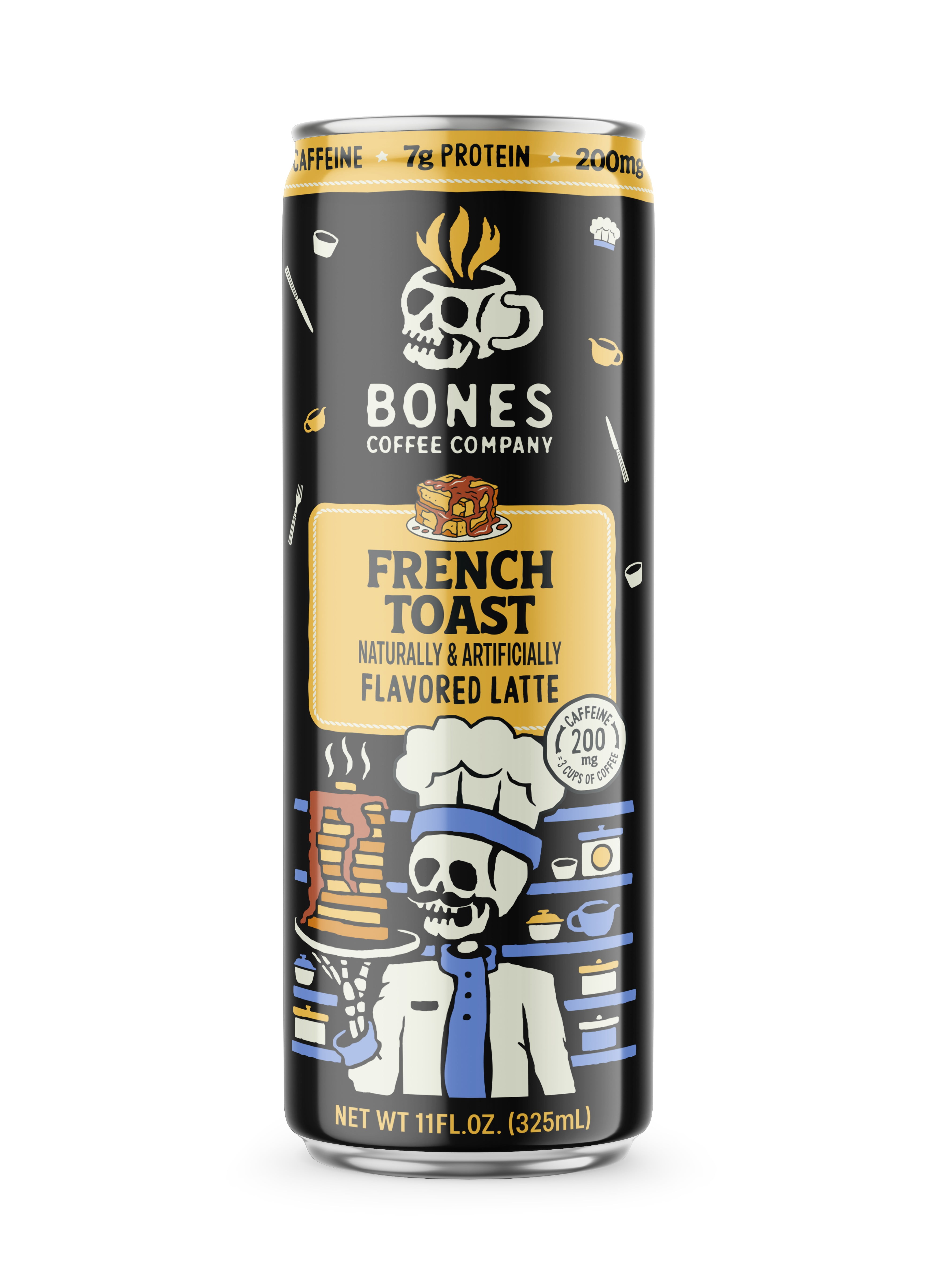 Bones Coffee Company French Toast Flavored Iced Coffee Latte, Ready To Drink Canned Coffee, 11 fl oz Can
