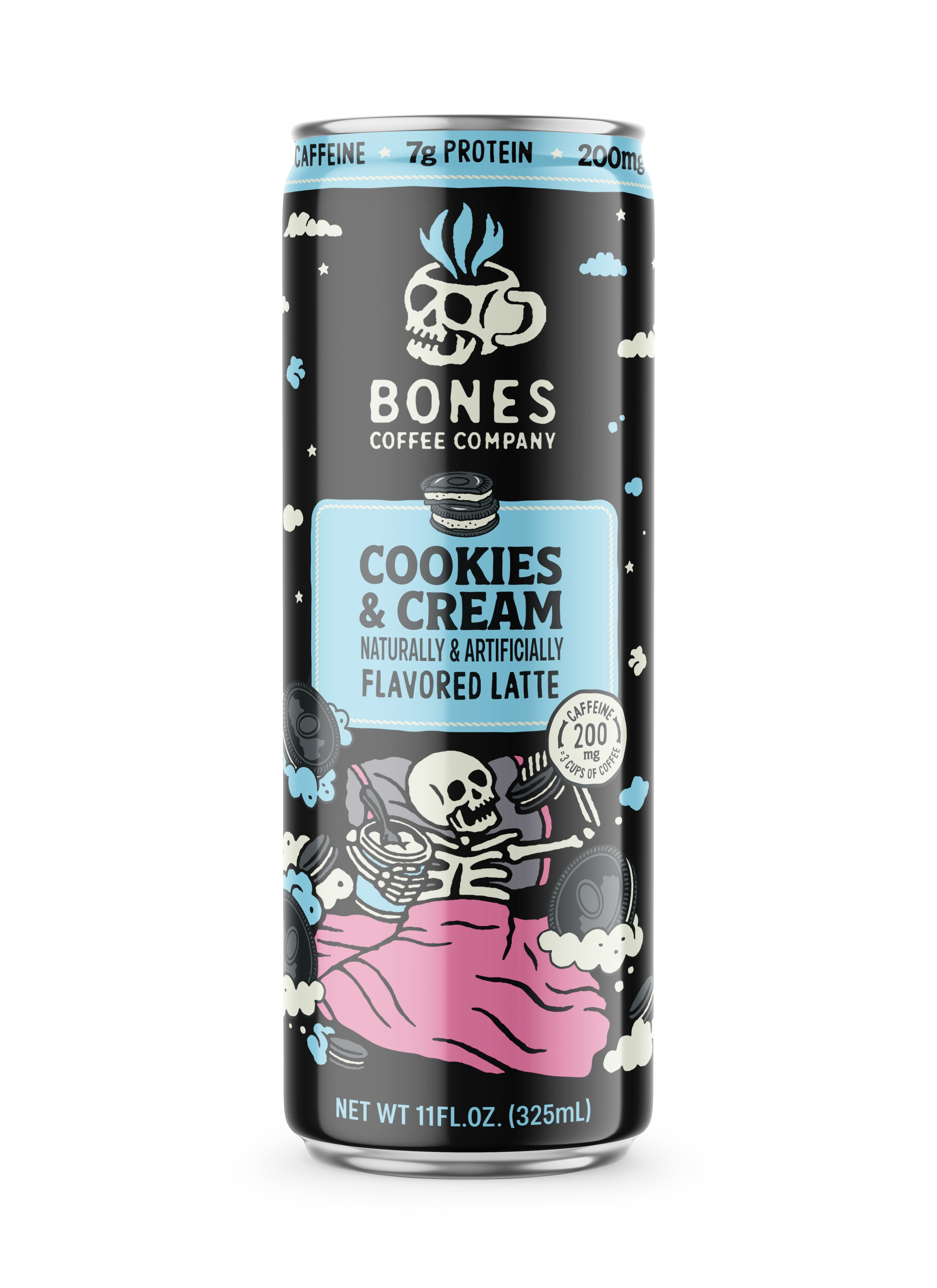 Bones Coffee Company Cookies & Cream Flavored Iced Coffee Latte, Ready To Drink Canned Coffee, 11 fl. oz. Can
