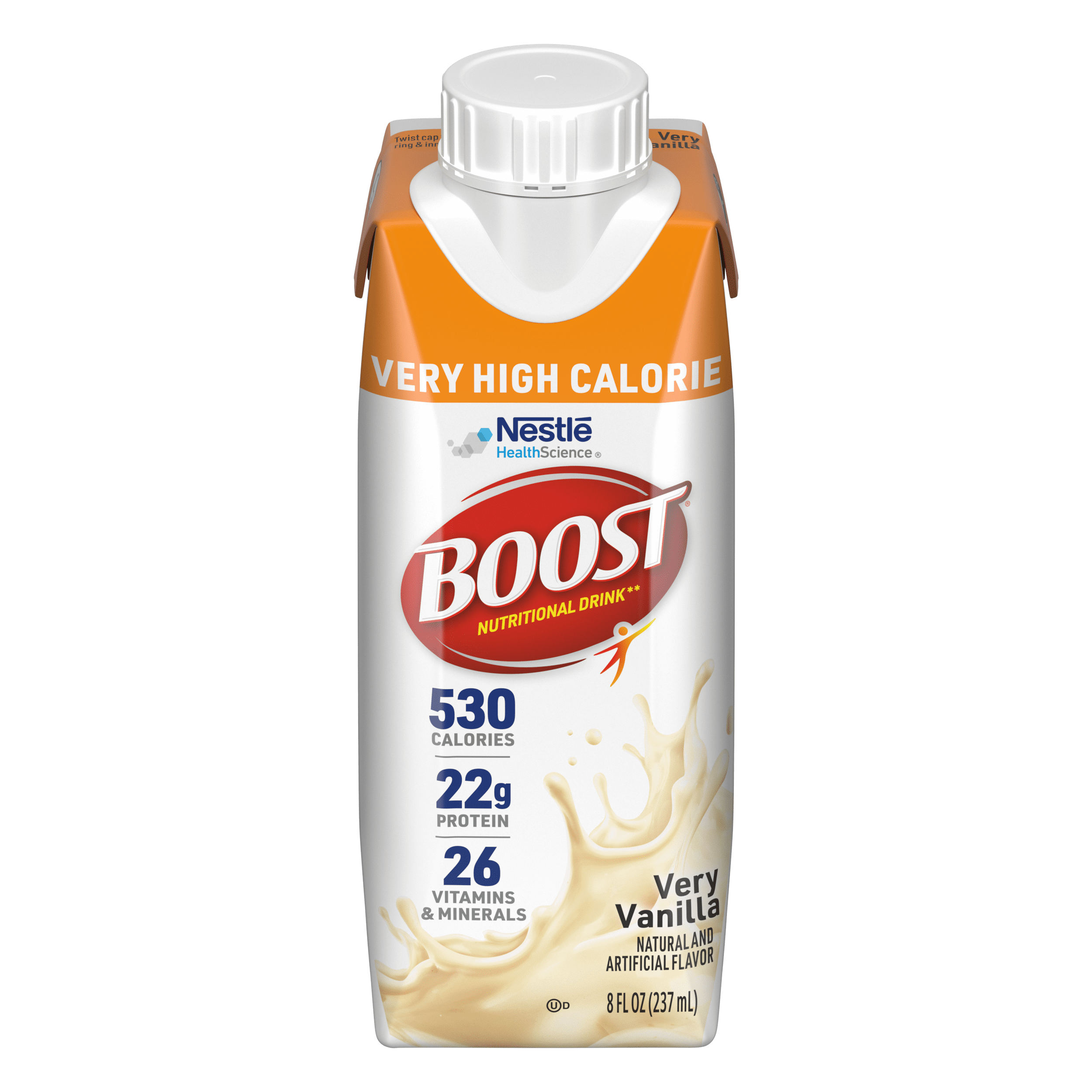 BOOST Very High Calorie Nutritional Drink - Helps Weight Gain & Maintenance - Very Vanilla - 8 fl oz (1 Carton)