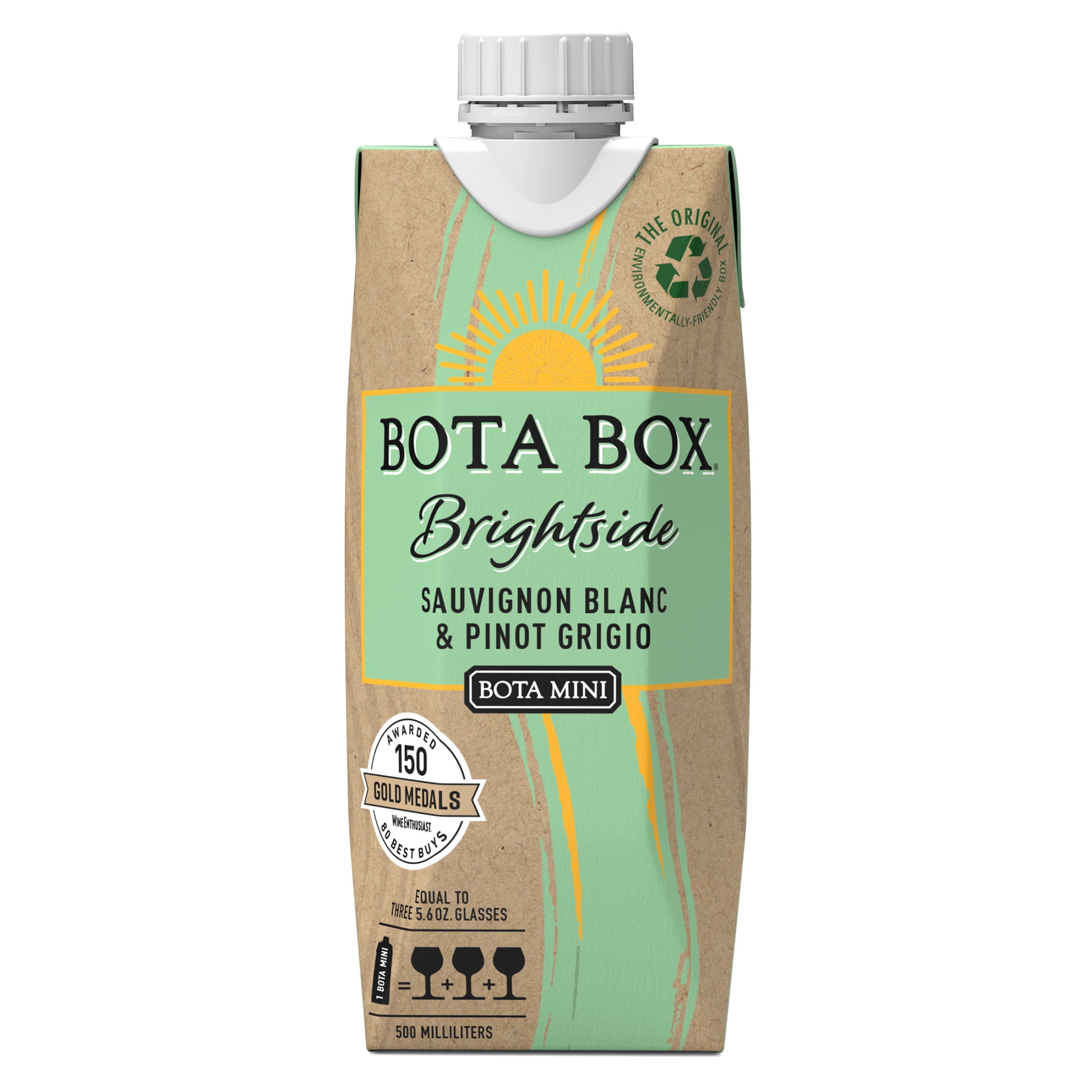 Bota Mini Brightside Sauvignon Blanc & Pinot Grigio White Wine, 500 mL (Equals Three Glasses), 11.5% ABV