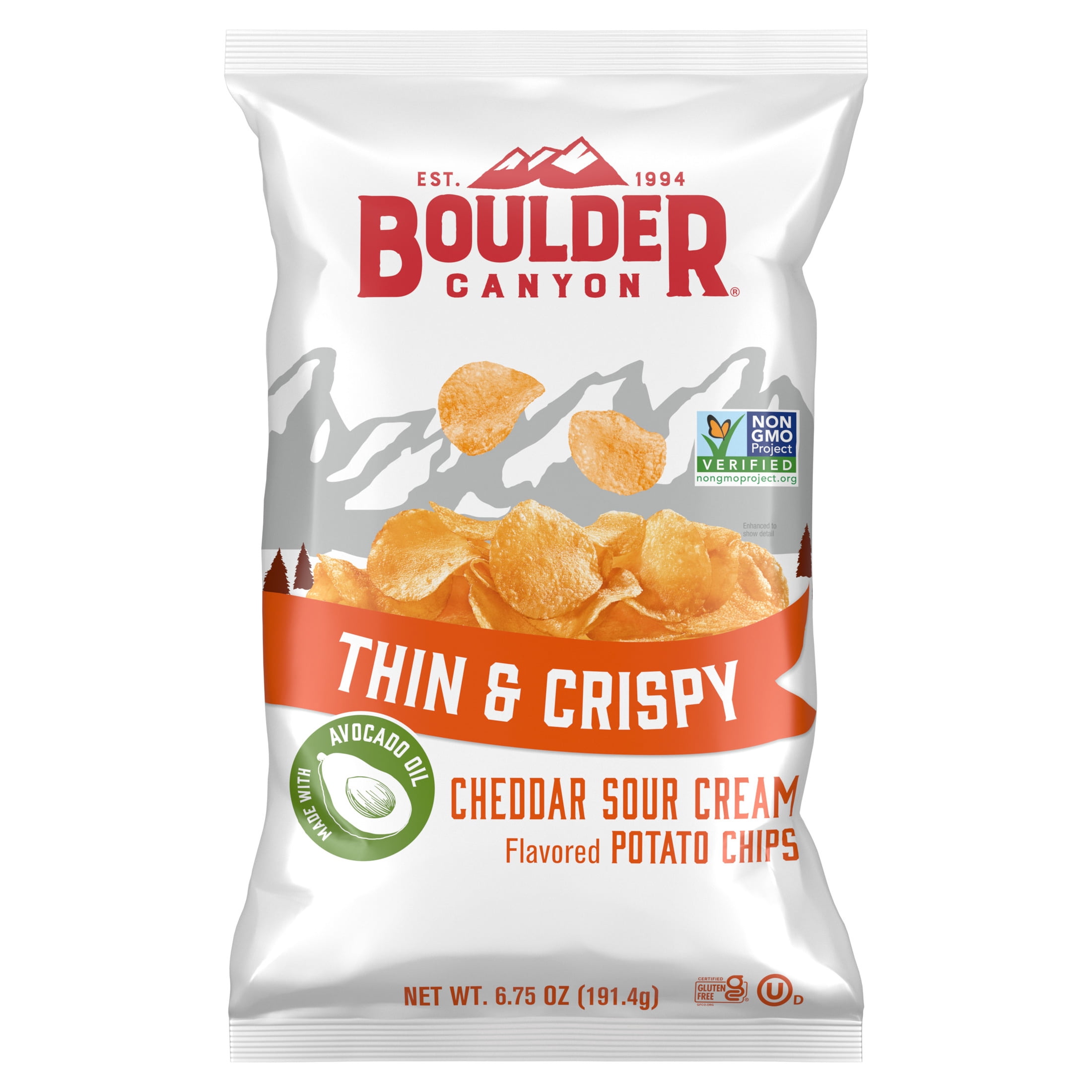Boulder Canyon Avocado Oil, Cheddar Sour Cream, Thin & Crispy Potato Chips 6.75 oz bag