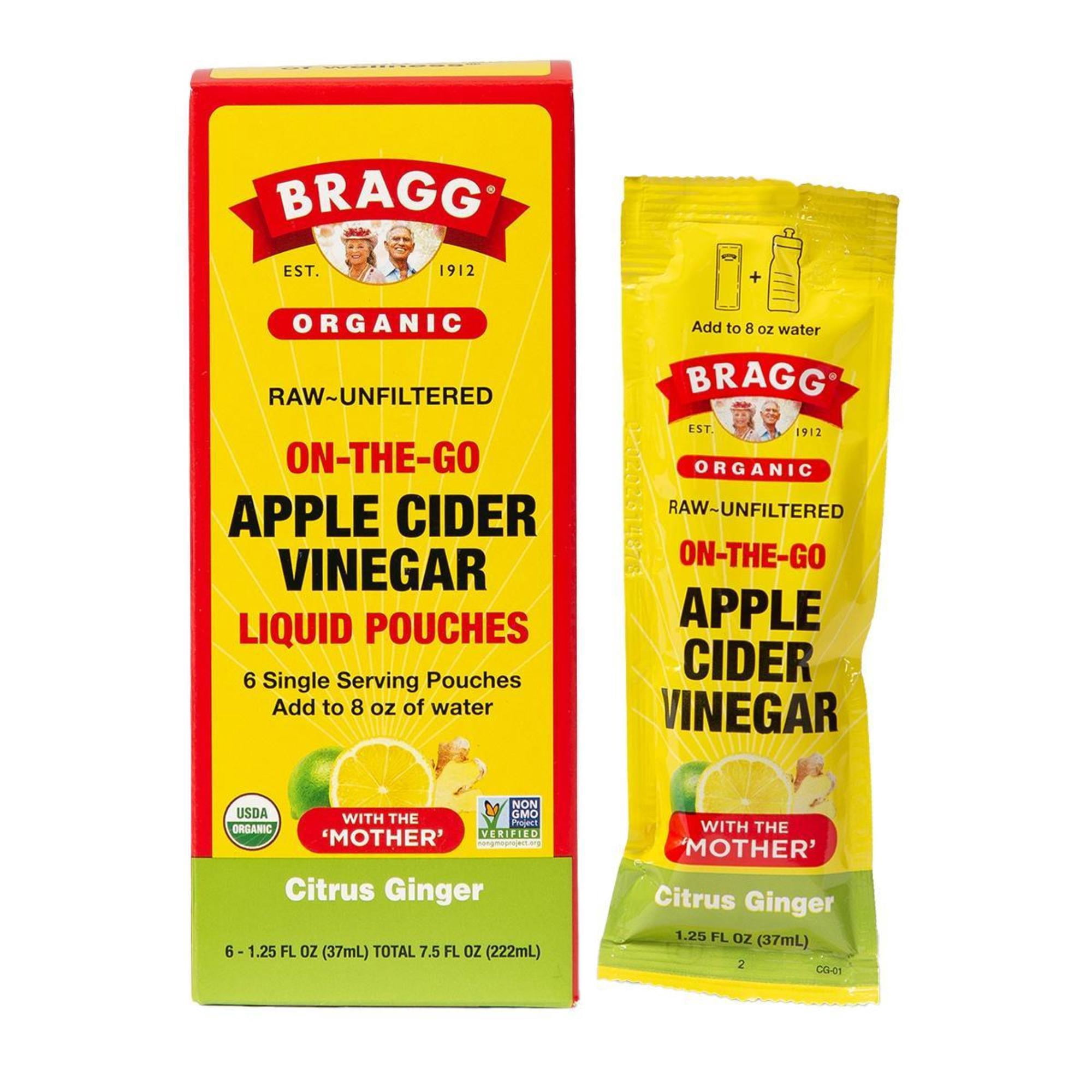 Bragg On-the-Go Organic Apple Cider Vinegar Citrus Ginger Pouches, 1.25 fl oz, 6 pack