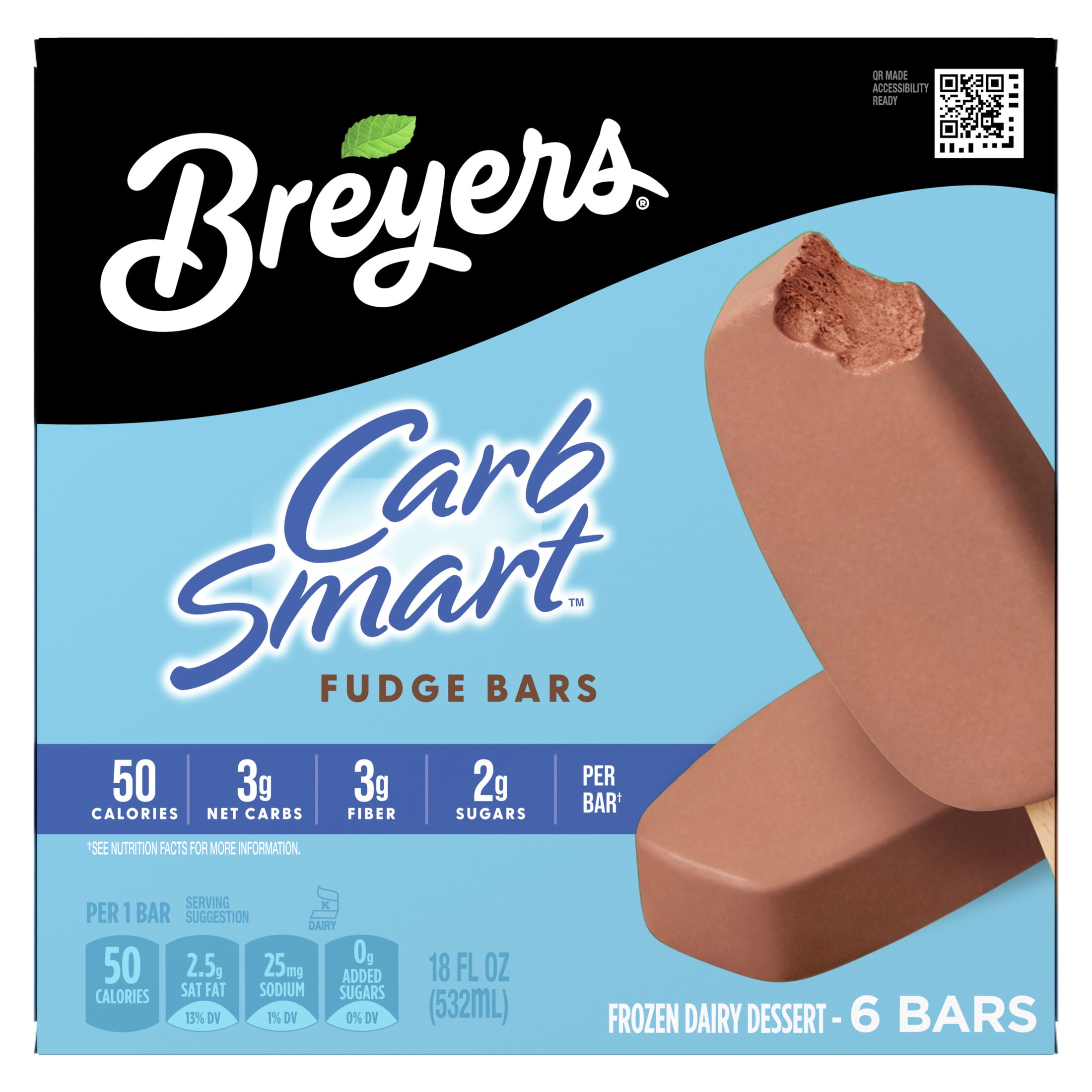 Breyers CarbSmart Creamy Fudge Cholocate Ice Cream Bars Frozen Desserts, 6 Count