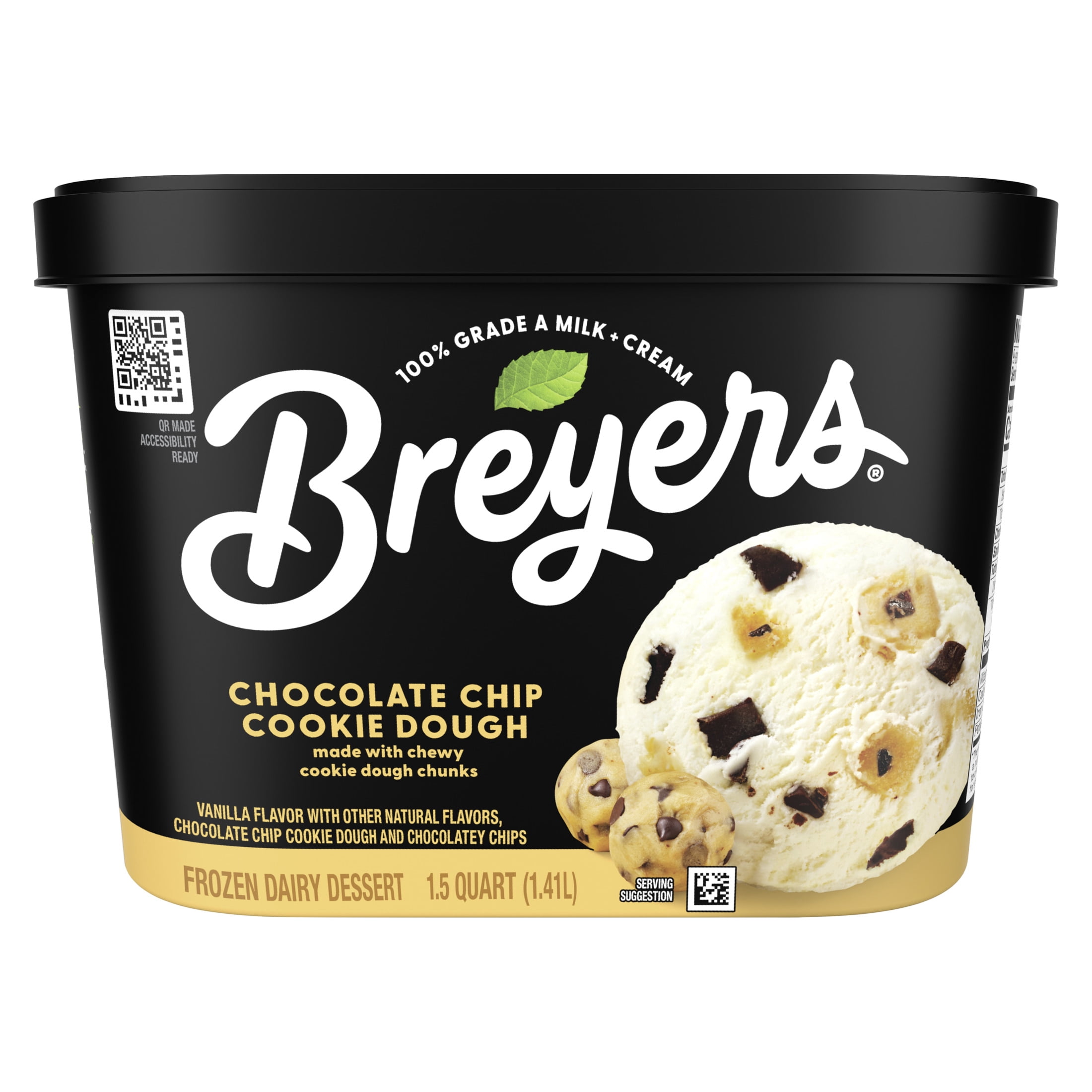 Breyers Chocolate Chip Cookie Dough Chunks Frozen Dairy Dessert Kosher Milk, 48 oz 1 Count