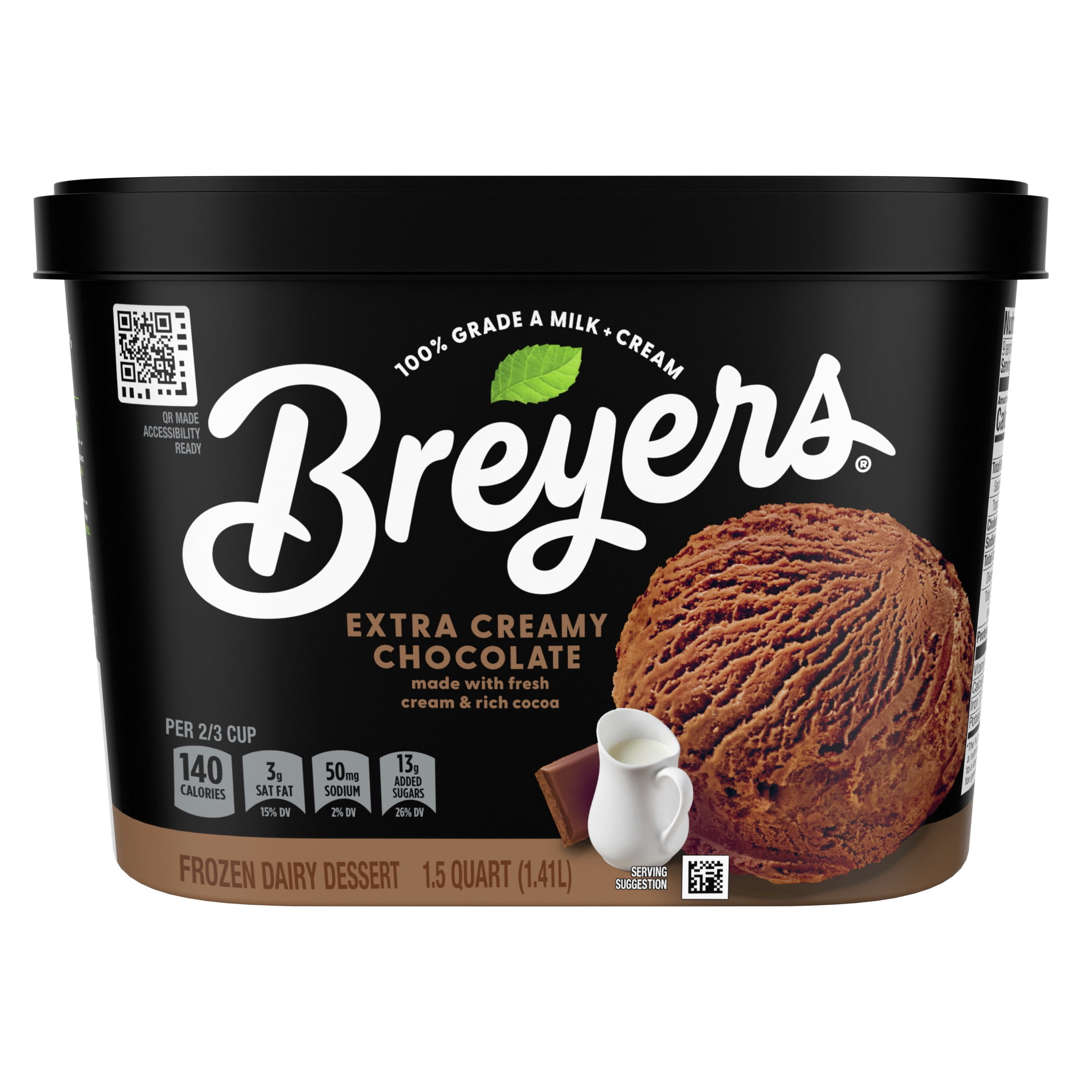 Breyers Extra Creamy Chocolate Frozen Dairy Dessert Gluten-Free Kosher Milk, 48 oz 1 Count