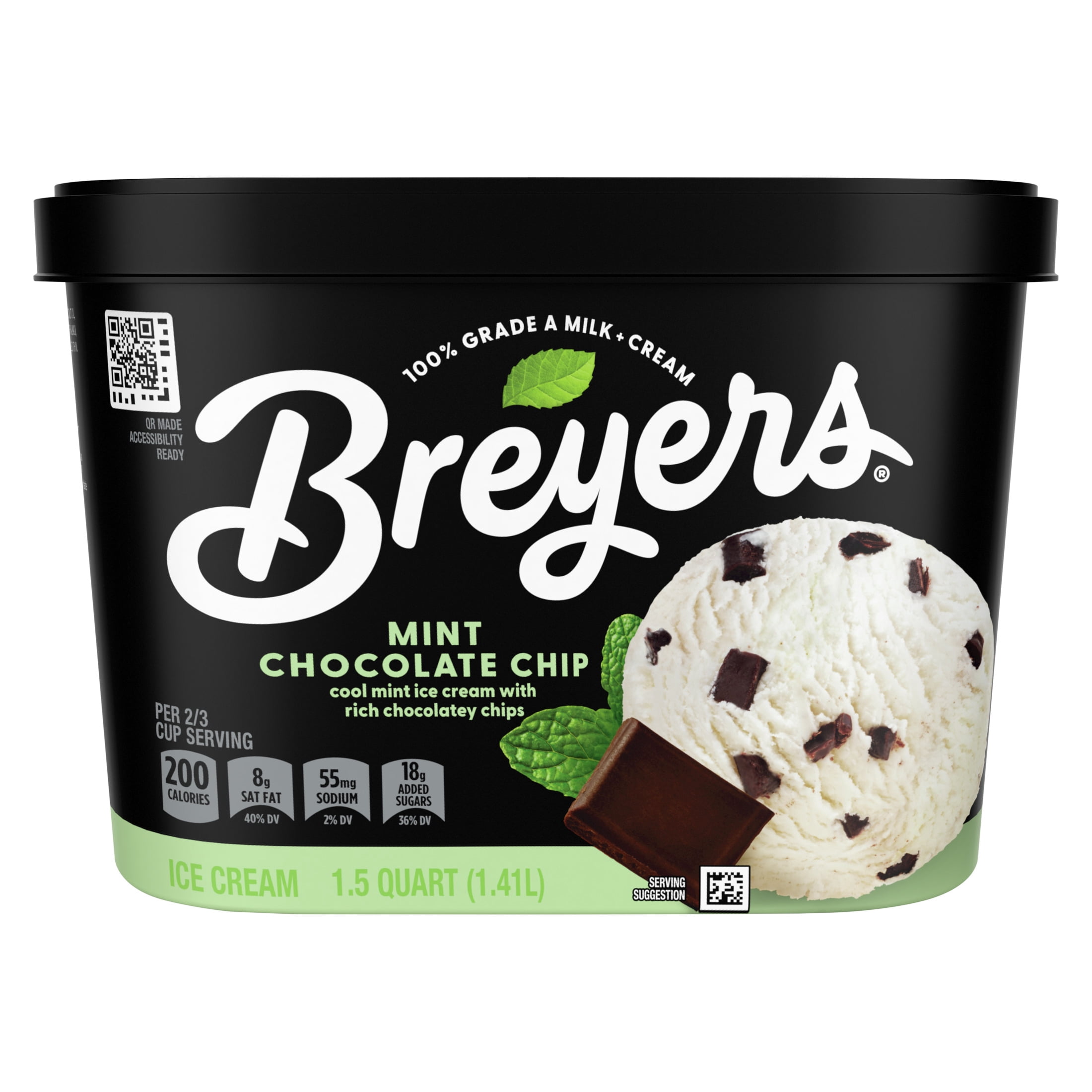Breyers Mint Chocolate Chip Ice Cream Gluten-Free Kosher Dairy Milk, 1.5 Quart