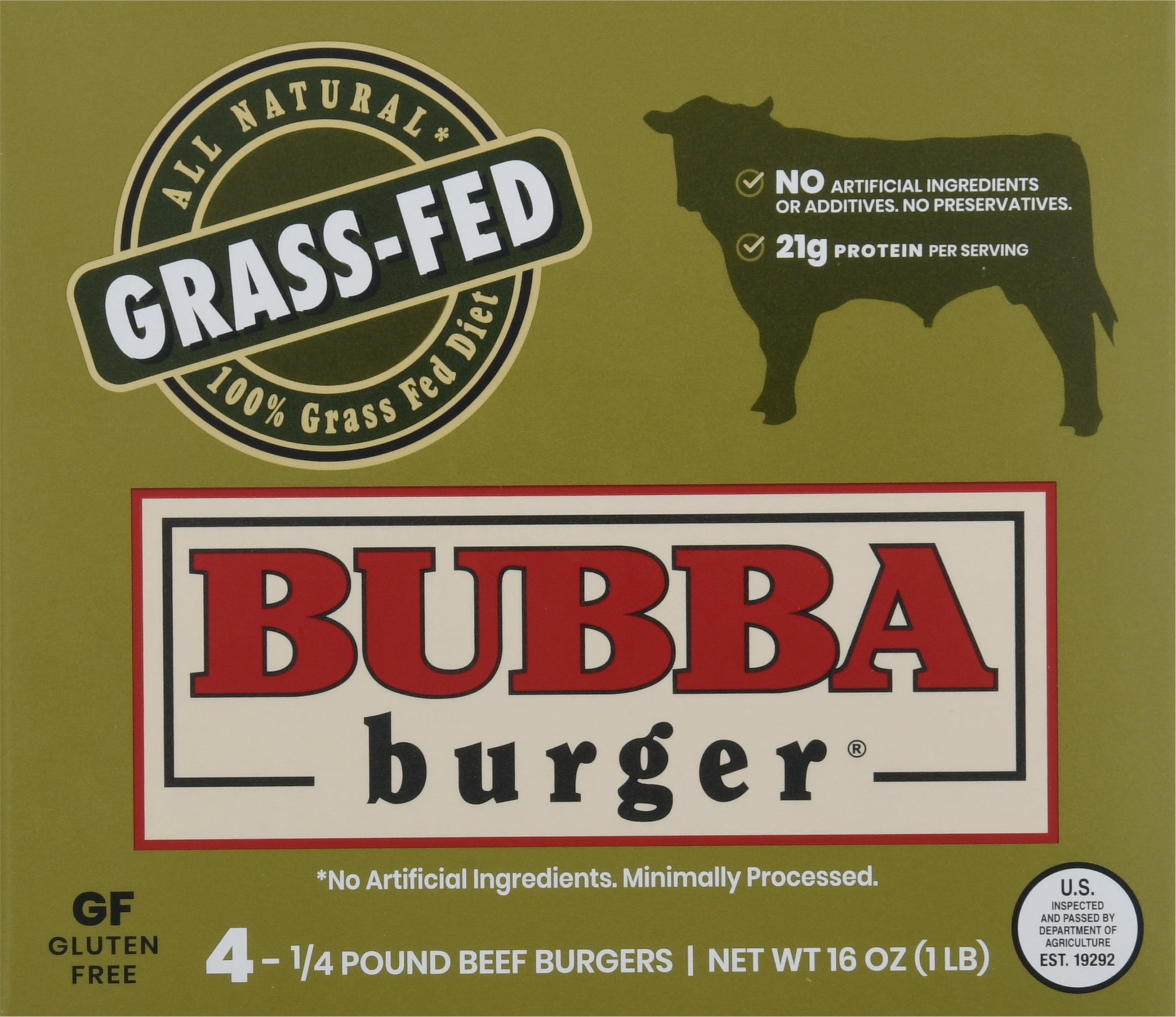 Bubba Burger All Natural Grass-Fed, 100% USDA Frozen Beef Patties, 1 lb
