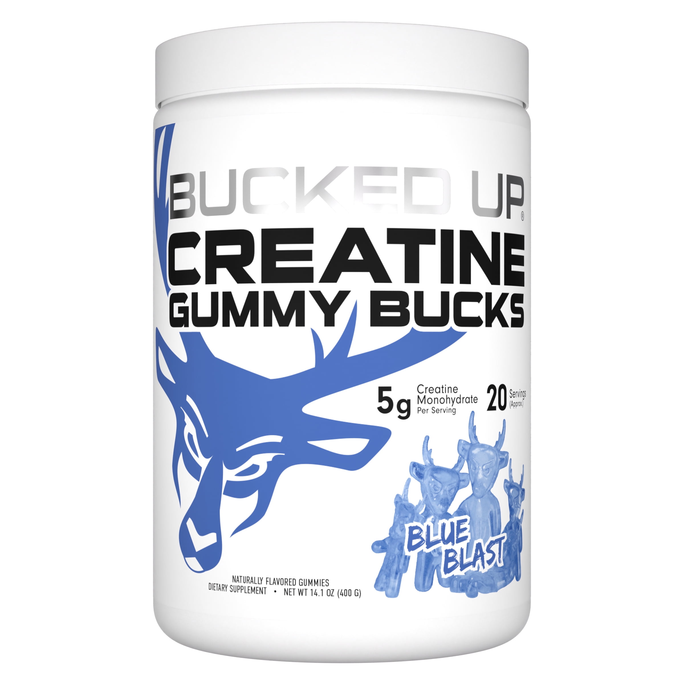 Bucked Up Creatine Gummies Blue Blast Flavor 5g Creatine Monohydrate Per Serving Muscle Growth, Strength & Recovery Supplement 20 Servings