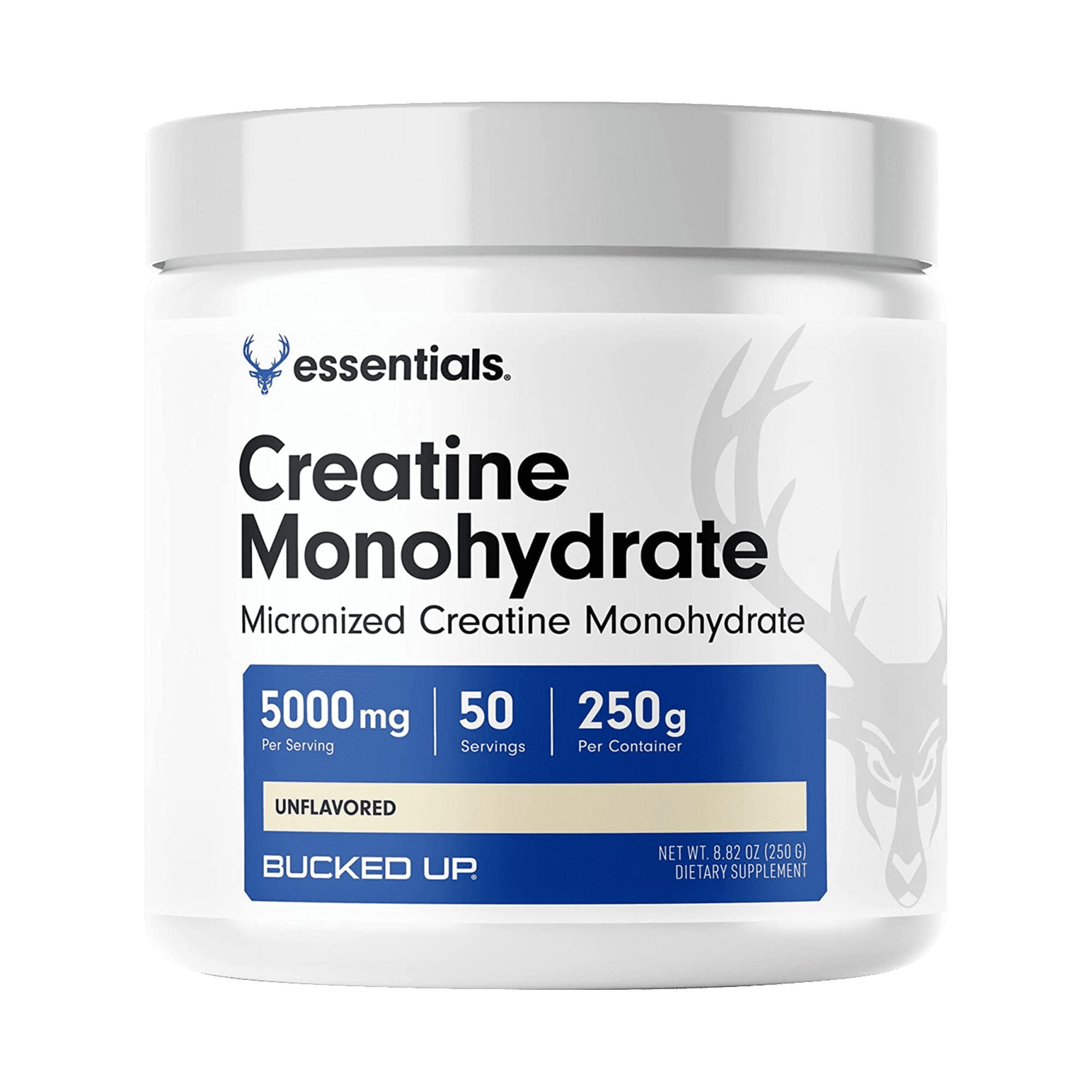 Bucked Up Essentials Creatine Monohydrate, Enhances Muscle Performance, Unflavored, 50 Servings