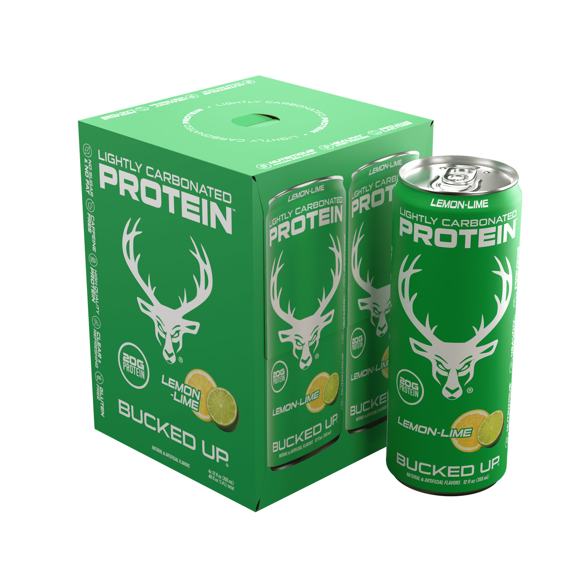 Bucked Up Lightly Carbonated Lemon Lime Protein Soda 12 fl oz 4 Pack