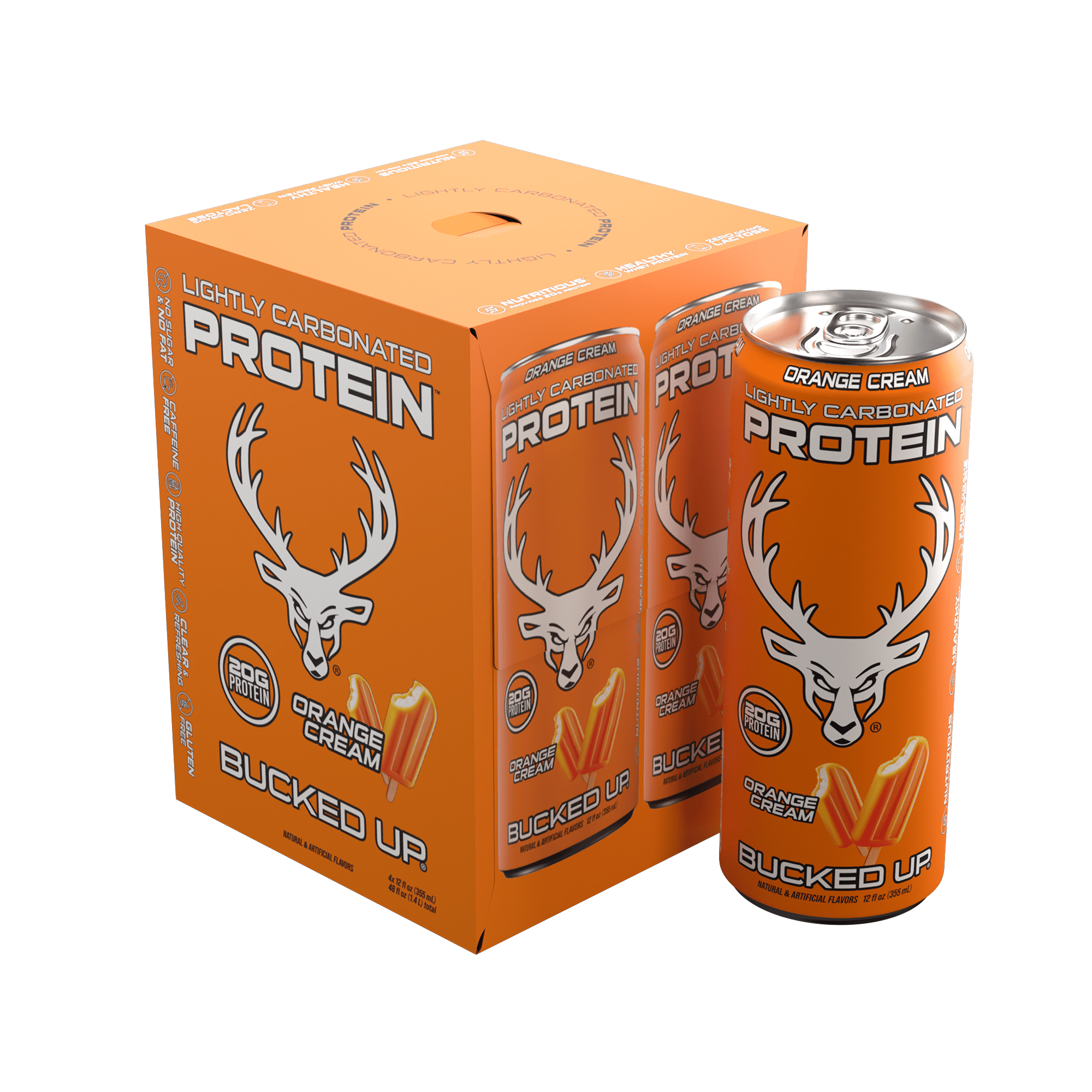 Bucked Up Protein Soda Lightly Carbonated Orange Cream Protein Soda 12 fl oz 4 Pack