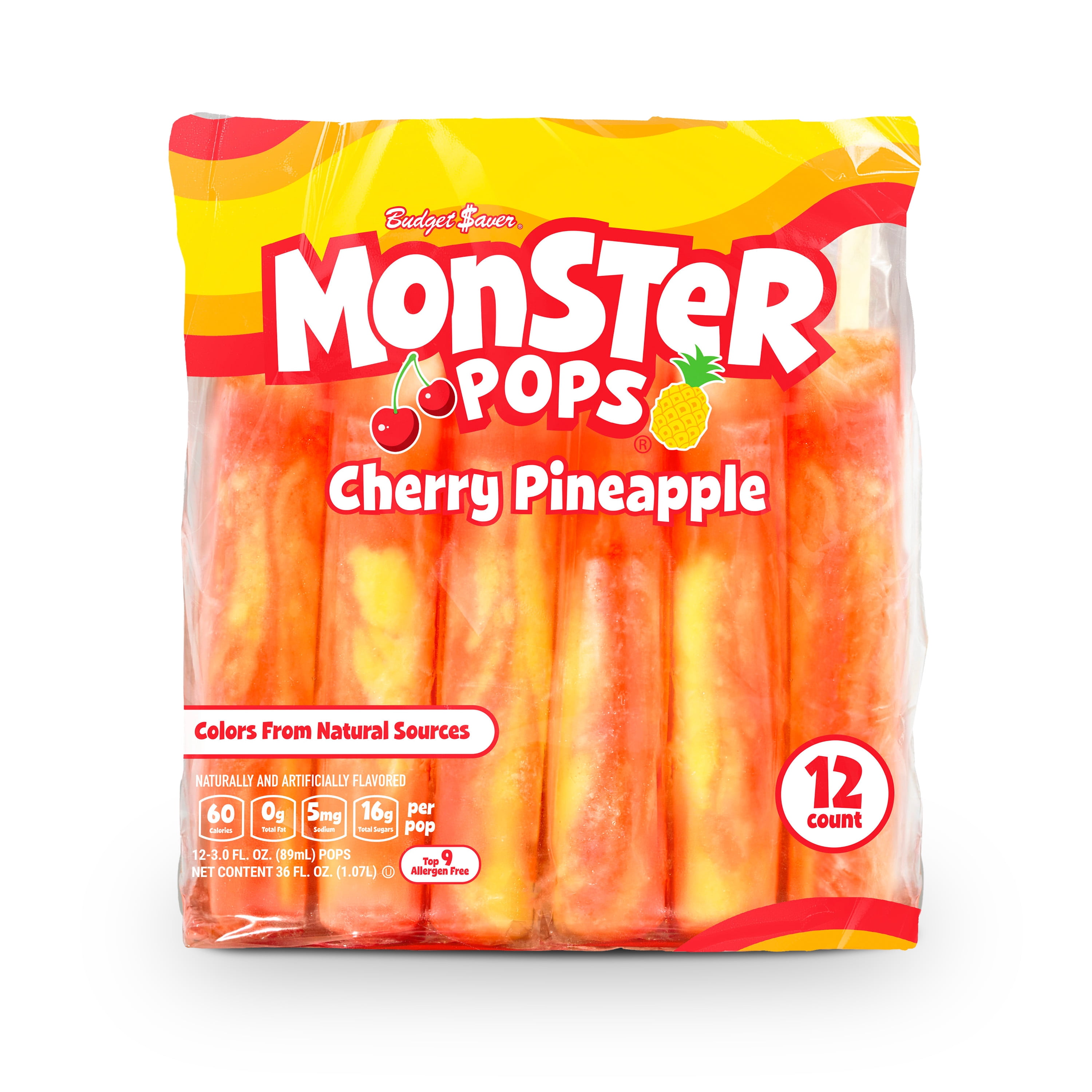 Budget Saver Cherry Pineapple Monster Pops, 12 ct