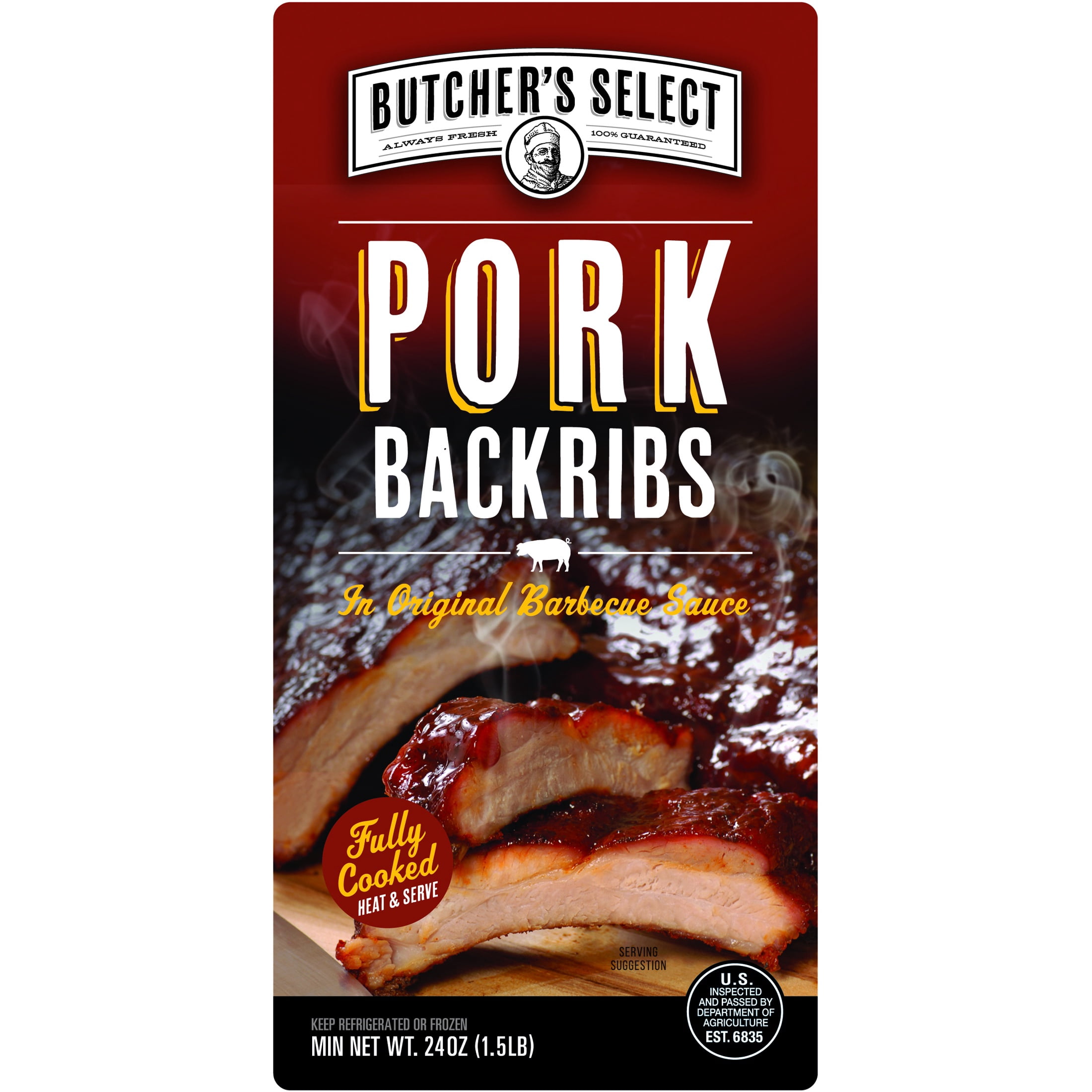 Butcher's Select 24 oz Smoked and Fully-Cooked Seasoned Pork Baby Back Ribs with BBQ Sauce