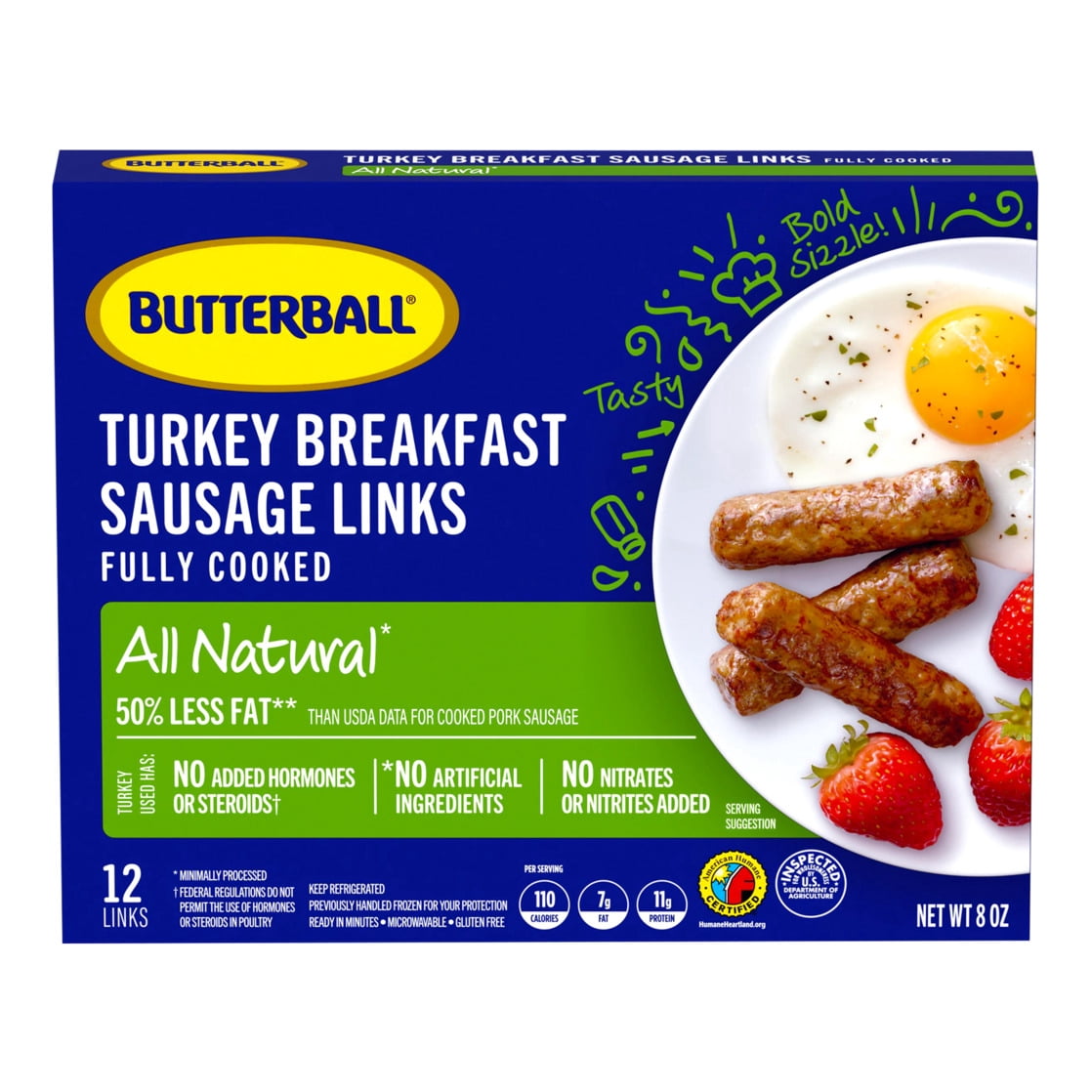 Butterball All Natural Fully Cooked Turkey Breakfast Sausage Links, 12 Links