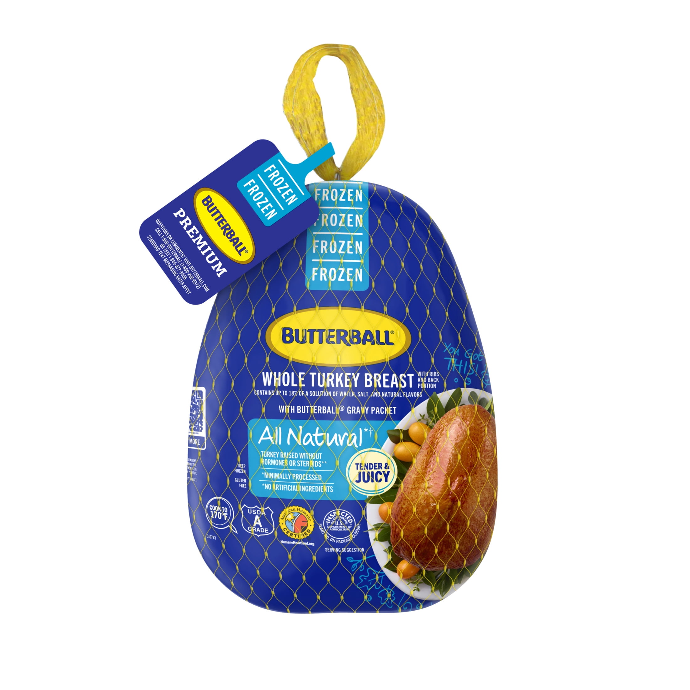 Butterball Frozen Bone-In Turkey Breast (BIB), All Natural, 5.5-8.5 Pounds, Serves 2-6