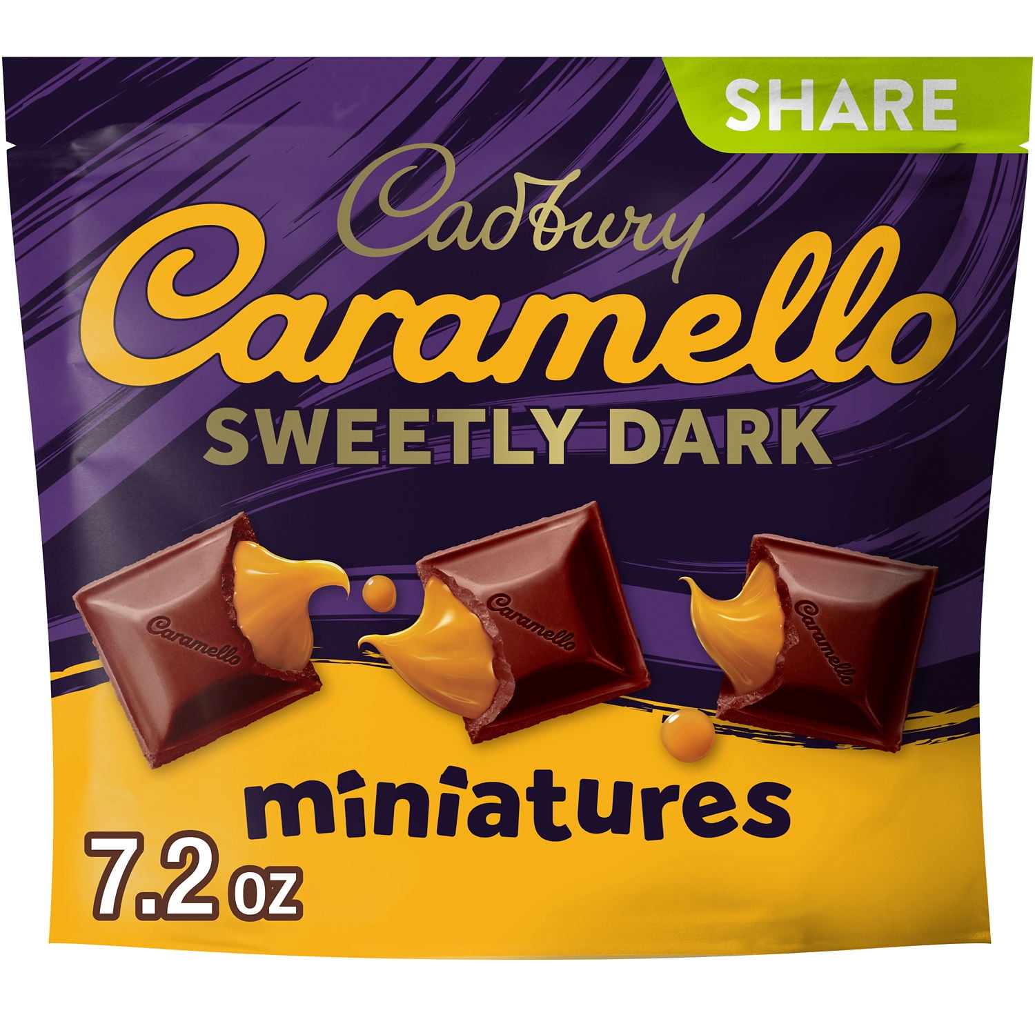 CADBURY CARAMELLO SWEETLY DARK Miniatures Semi-Sweet Dark Chocolate Caramel Candy Share Pack, 7.2 oz