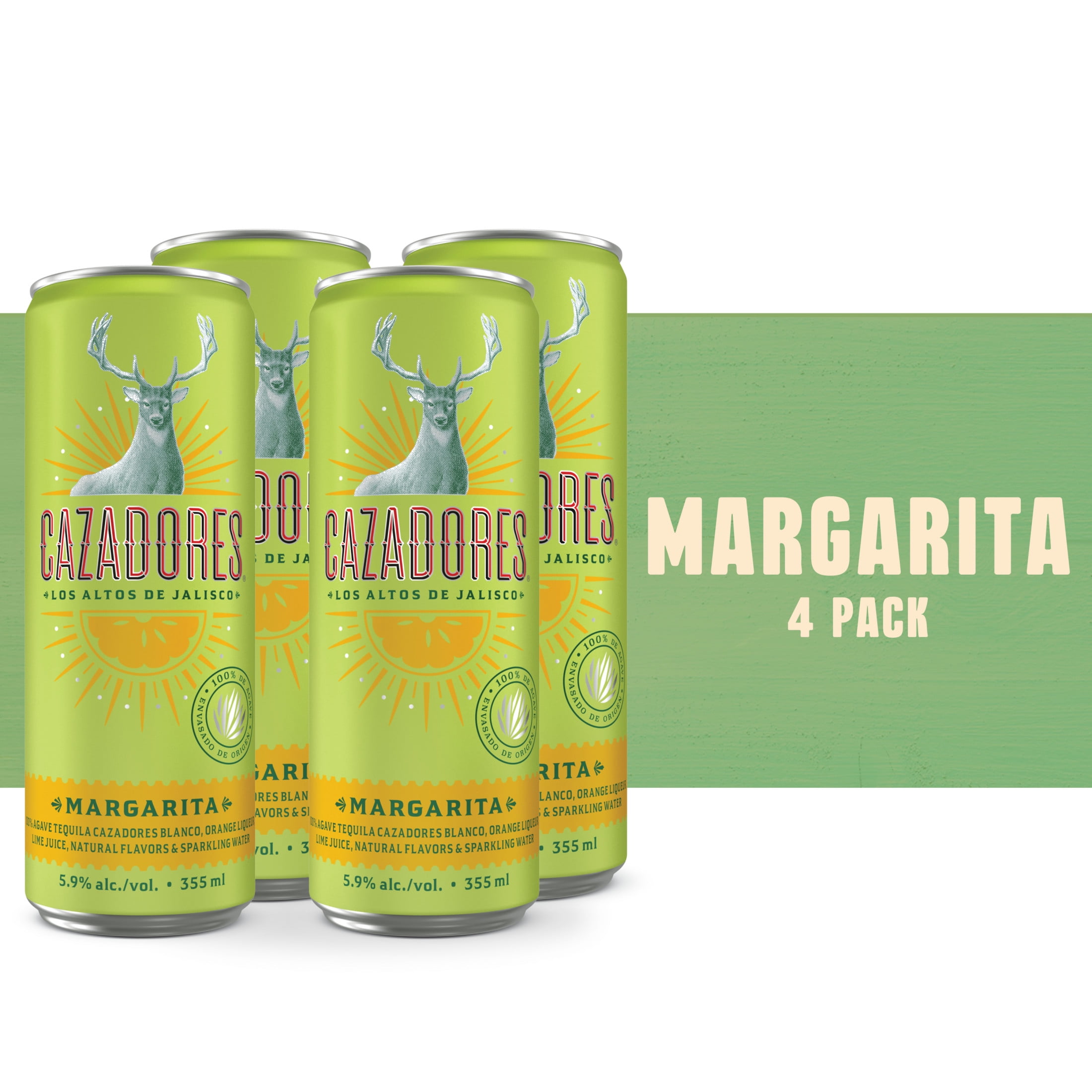 CAZADORES Ready-to-Drink Gluten Free Margarita Cocktail, 355 mL Can (Pack of 4), ABV 5.9%