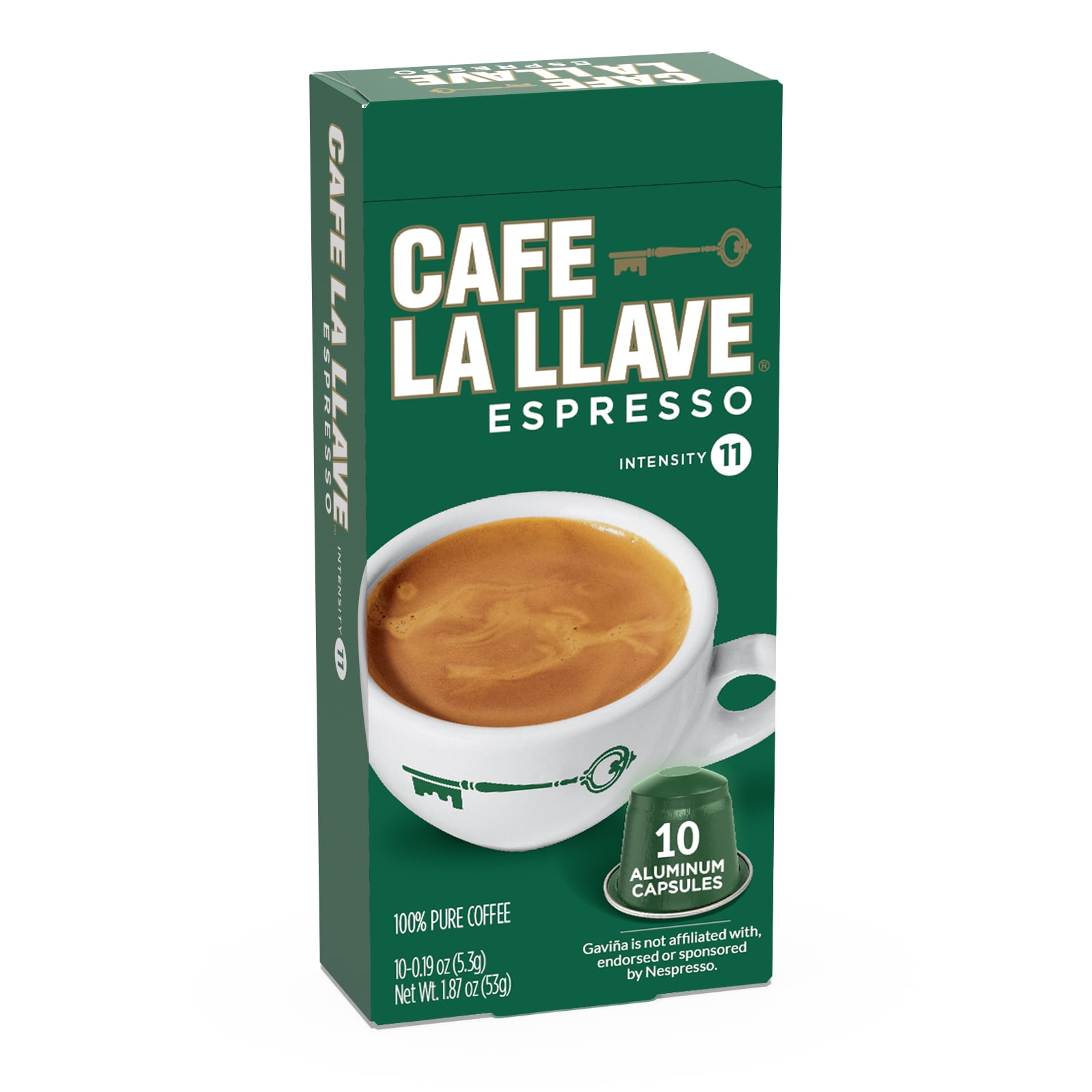 Cafe La Llave Espresso, Dark Roast Latin-Style Coffee Capsules, Intensity 11, 10 Count