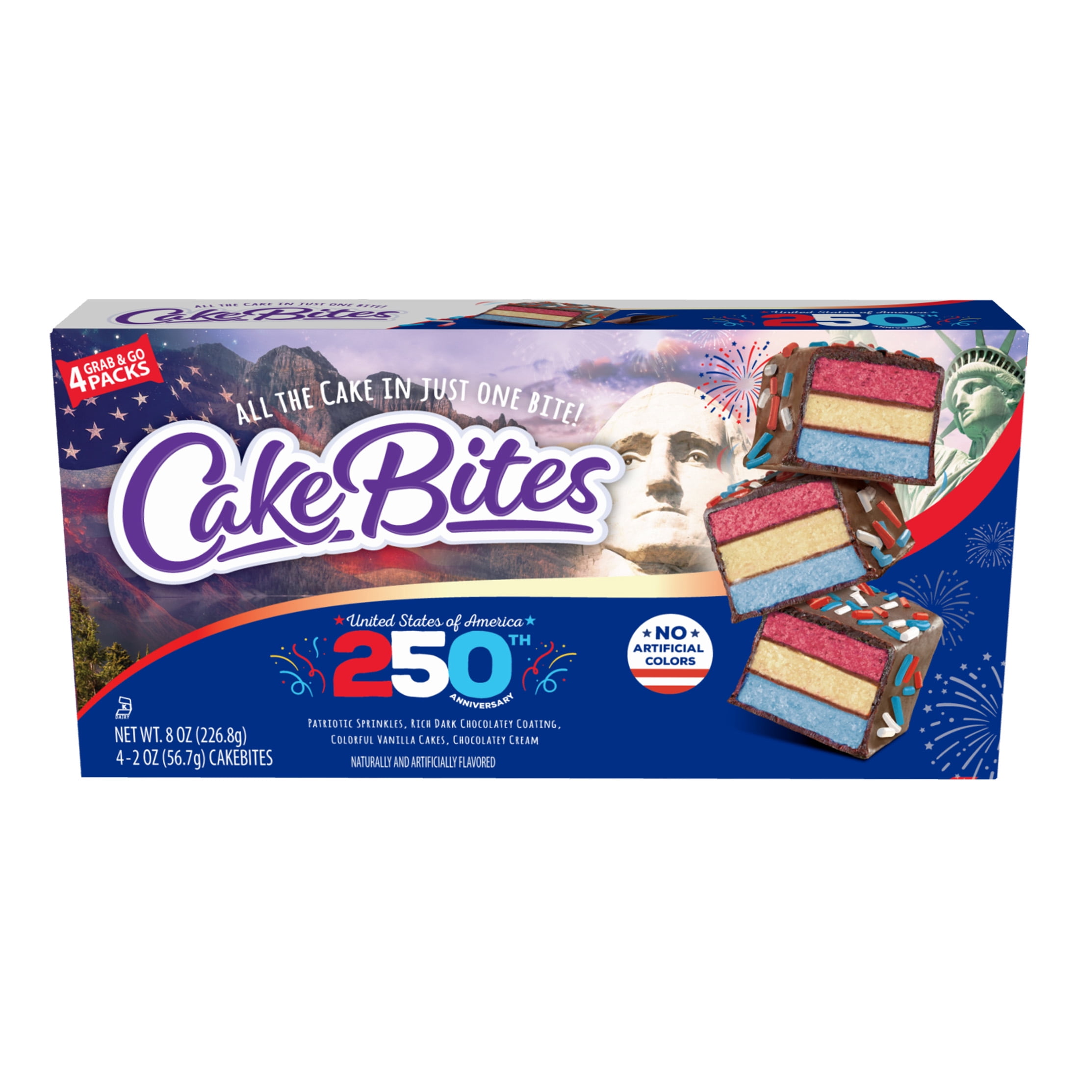 CakeBites Red, White and Blue Vanilla Americakes Family Pack, 4 grab and go, Shelf-Stable