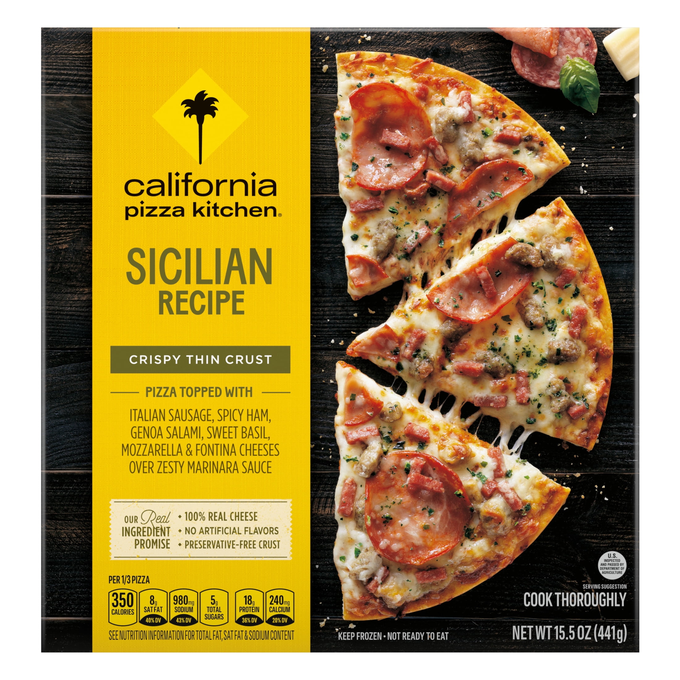 California Pizza Kitchen Frozen Pizza Thin Crust Sicilian Pizza, 15.5 oz