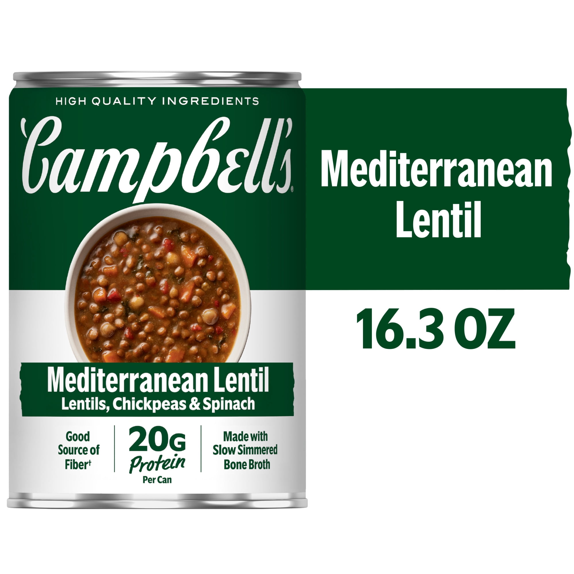 Campbell's Protein Mediterranean Lentil Soup, 16.3 oz Can, Ready to Eat