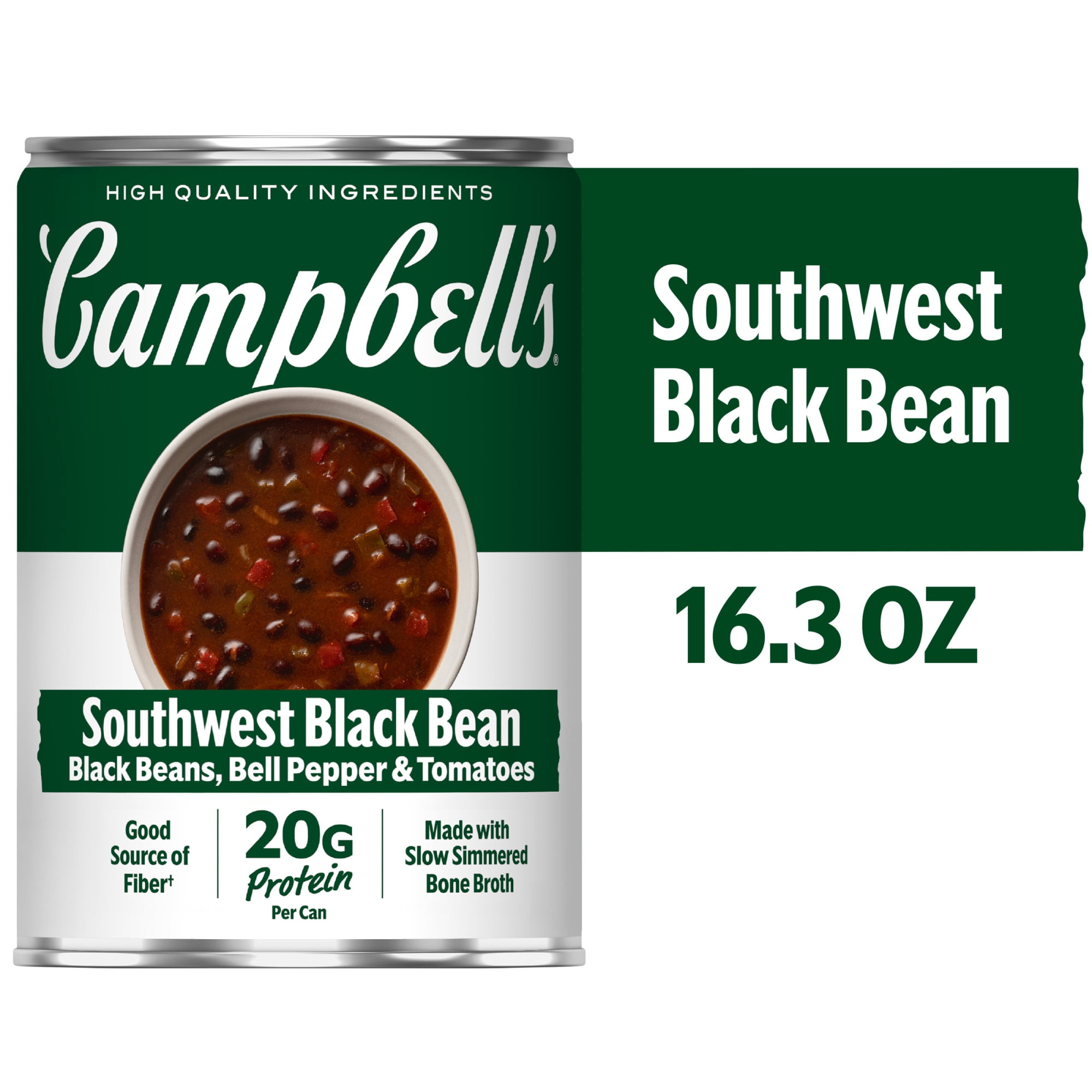 Campbell's Protein Southwest Black Bean Soup, 16.3 oz Can, Ready to Eat