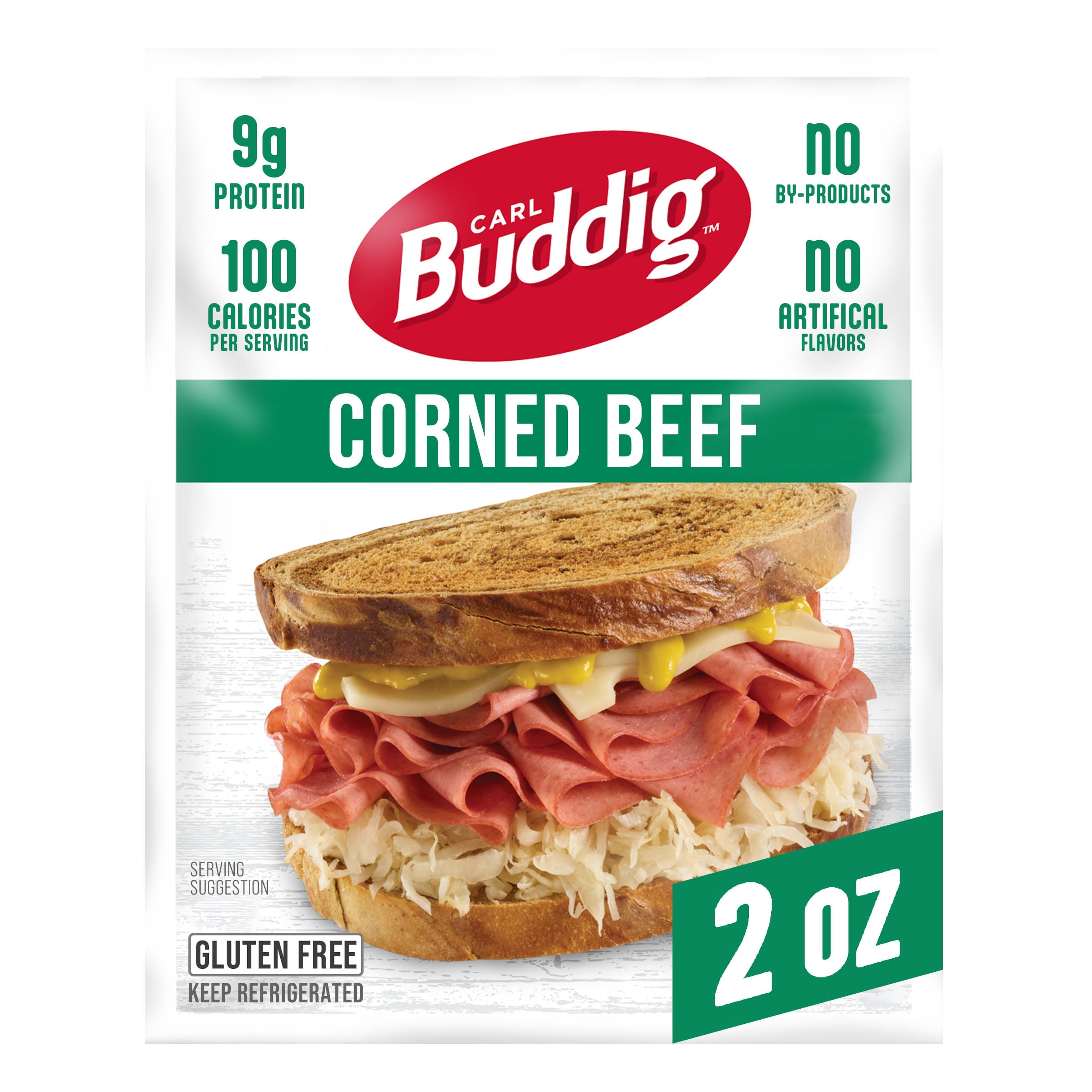 Carl Buddig Corned Beef Lunchmeat 2oz (56G) Pouch, 9g of Protein per Serving, Refrigerated