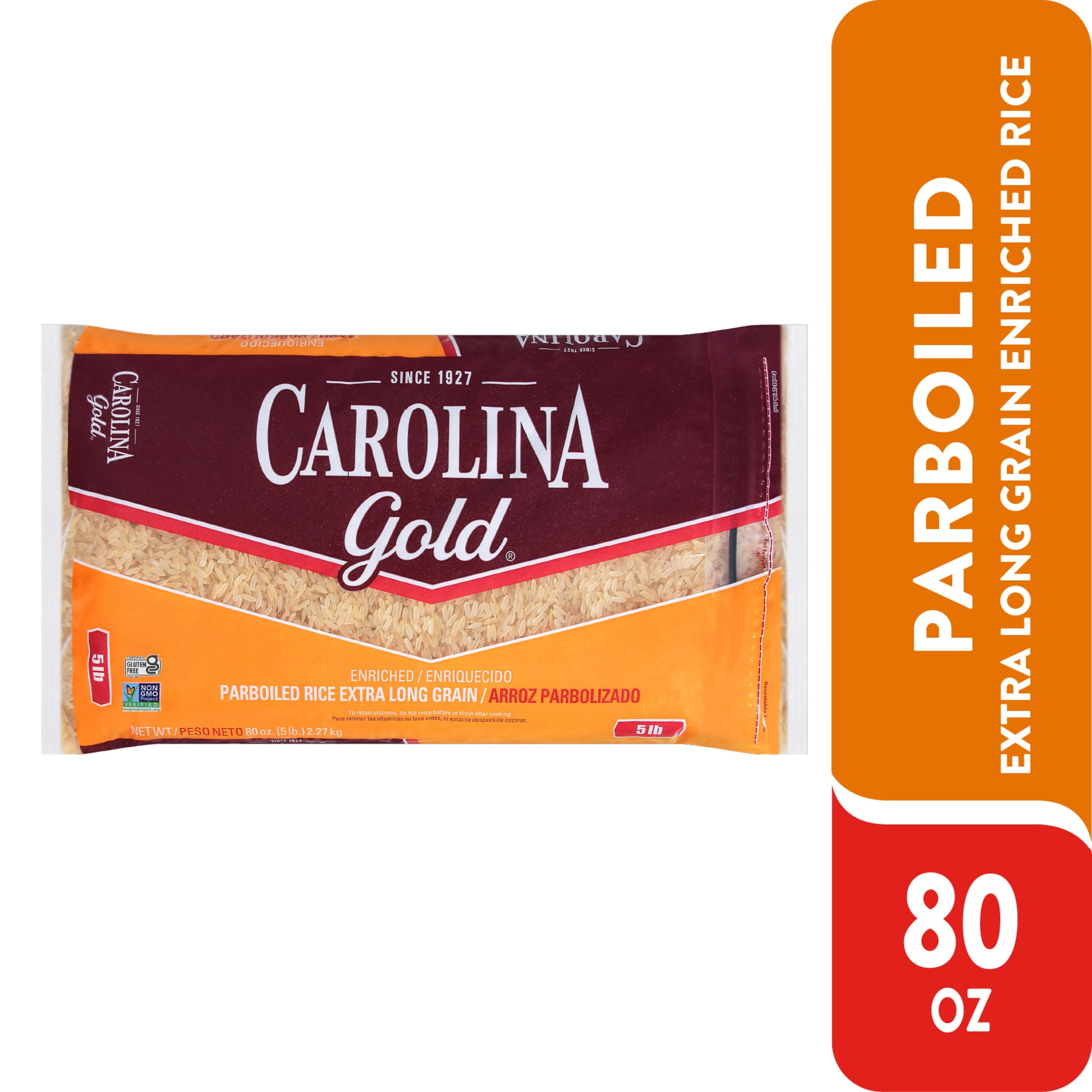 Carolina Gold Enriched Parboiled Rice, Extra Long Grain Rice, 5 lb Bag