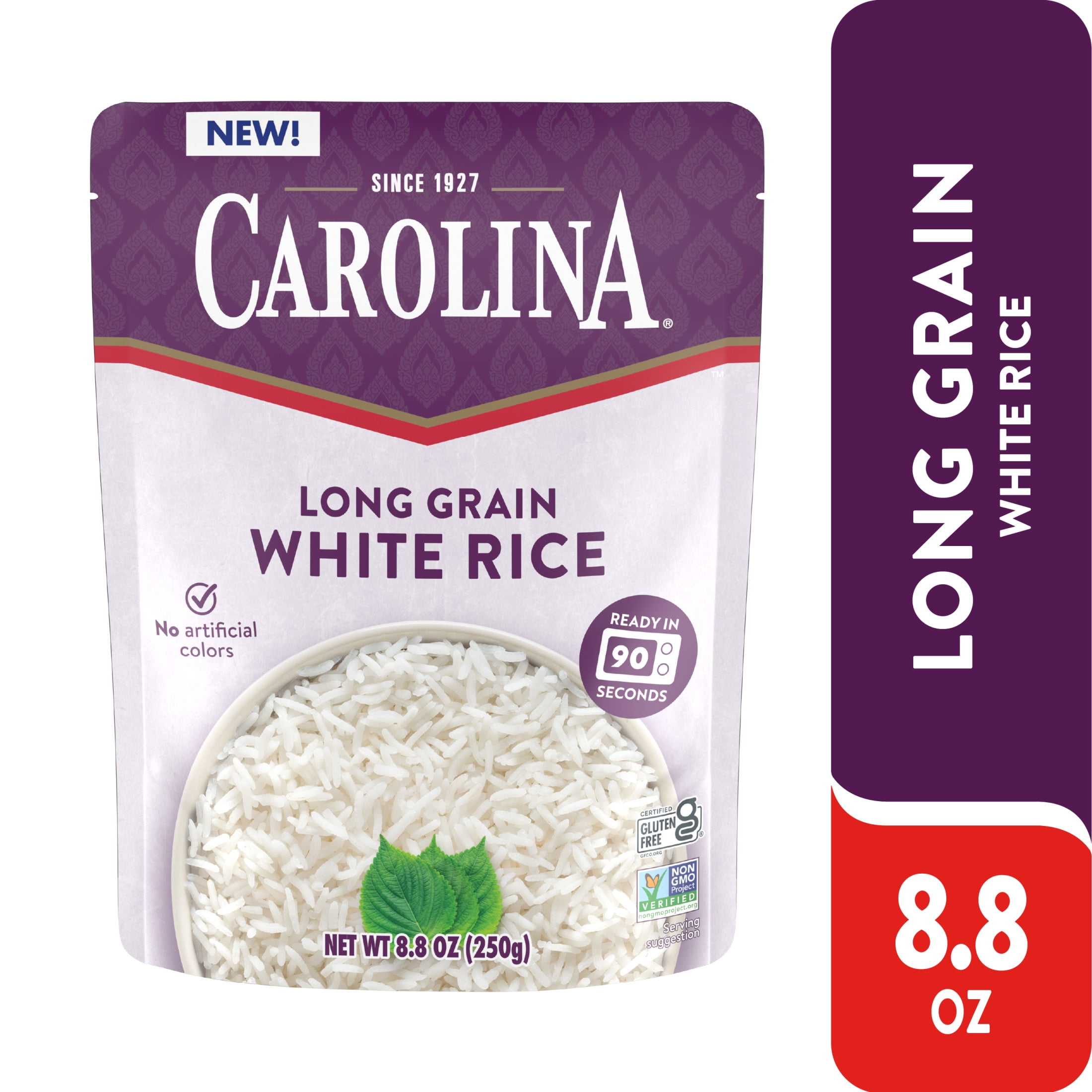 Carolina Ready to Serve Long Grain White Rice, Moist & Fluffy Precooked Rice, 8.8 oz Pouch