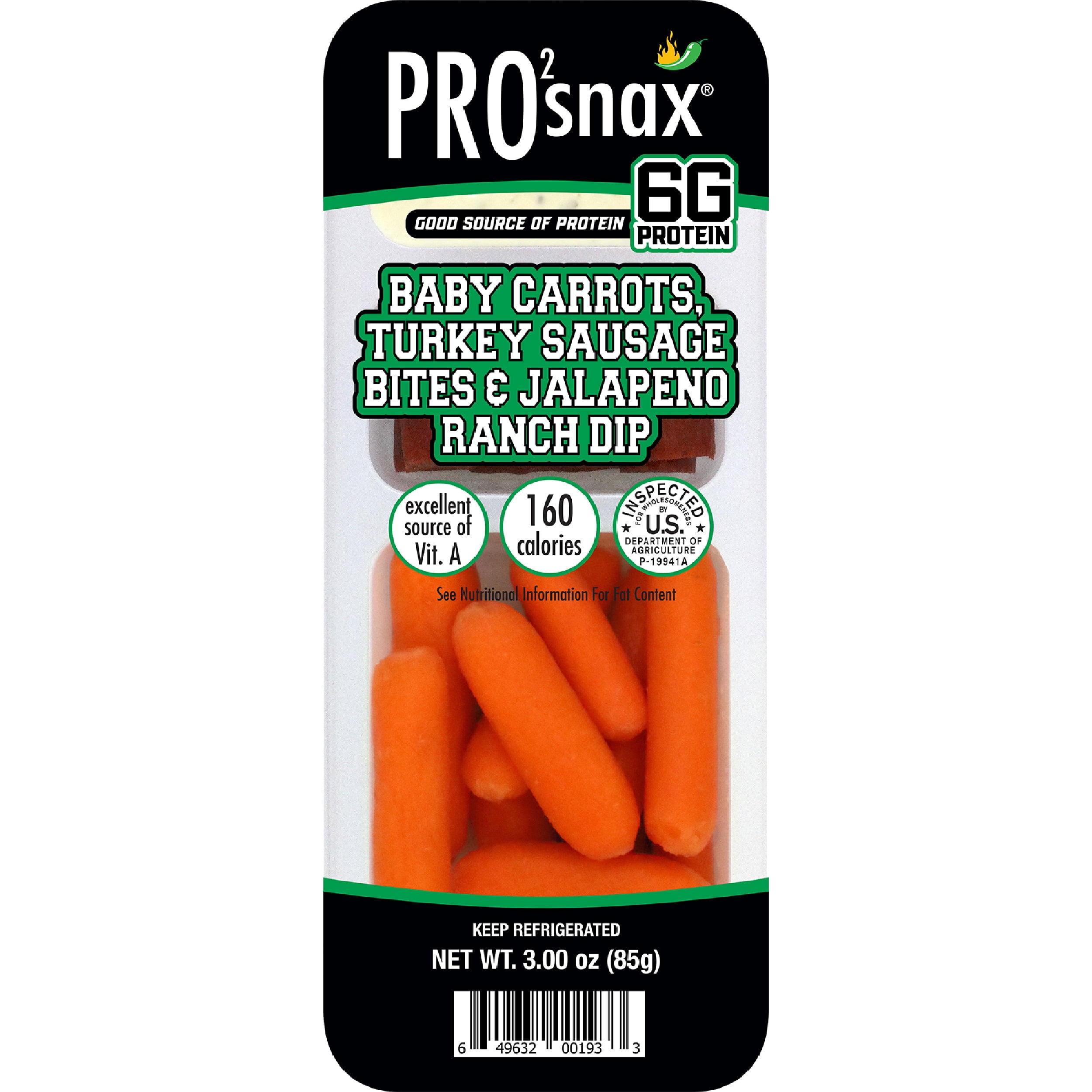 PRO2snax Baby Carrots, Turkey Sausage Bites & Jalapeo Ranch Dip, 3.00oz