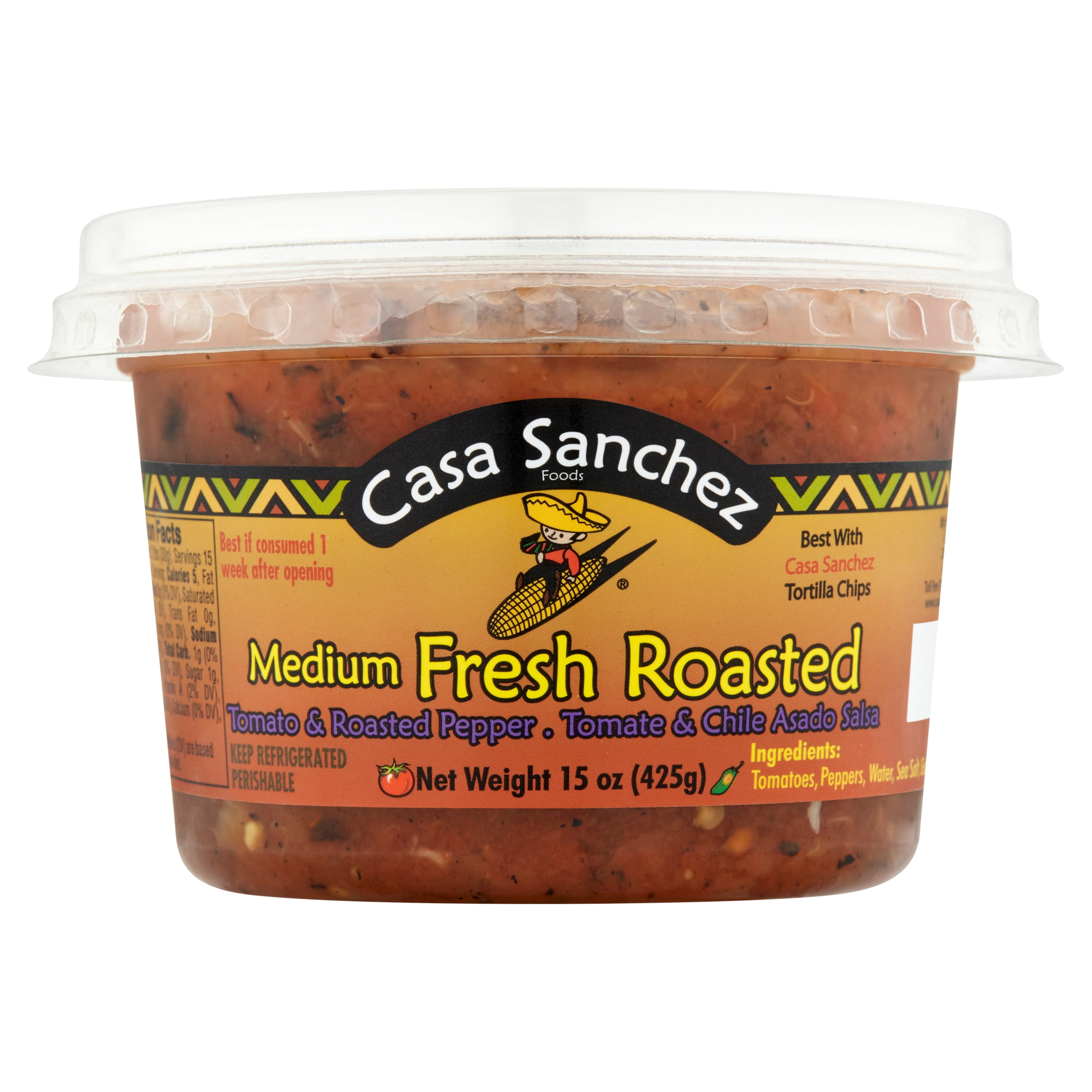 Casa Sanchez Fresh Produce, Refrigerated Roasted Salsa Roja, 15 oz Tub