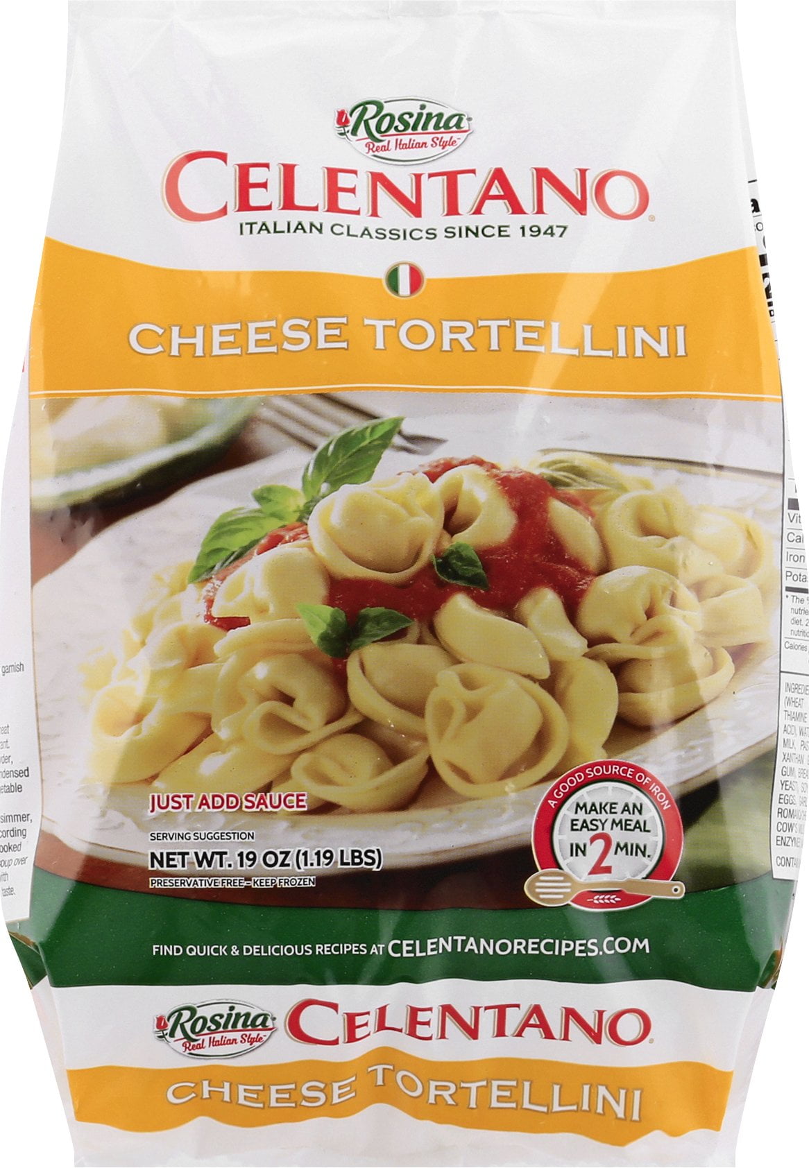 Celentano Rosina Cheese Tortellini Pasta, 19 oz, (Frozen)