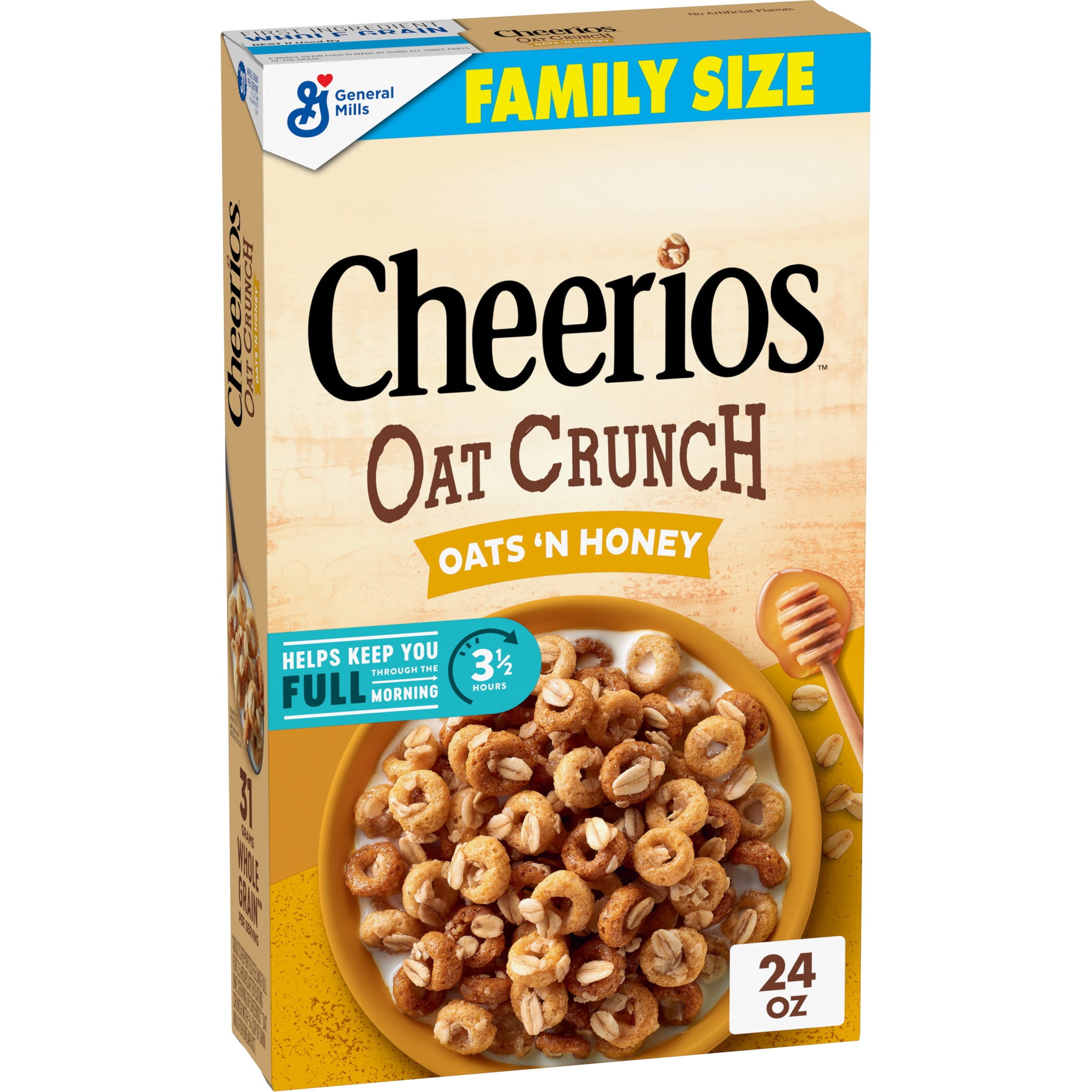Cheerios Oat Crunch Oats 'N Honey Breakfast Cereal, Family Size, 24 oz