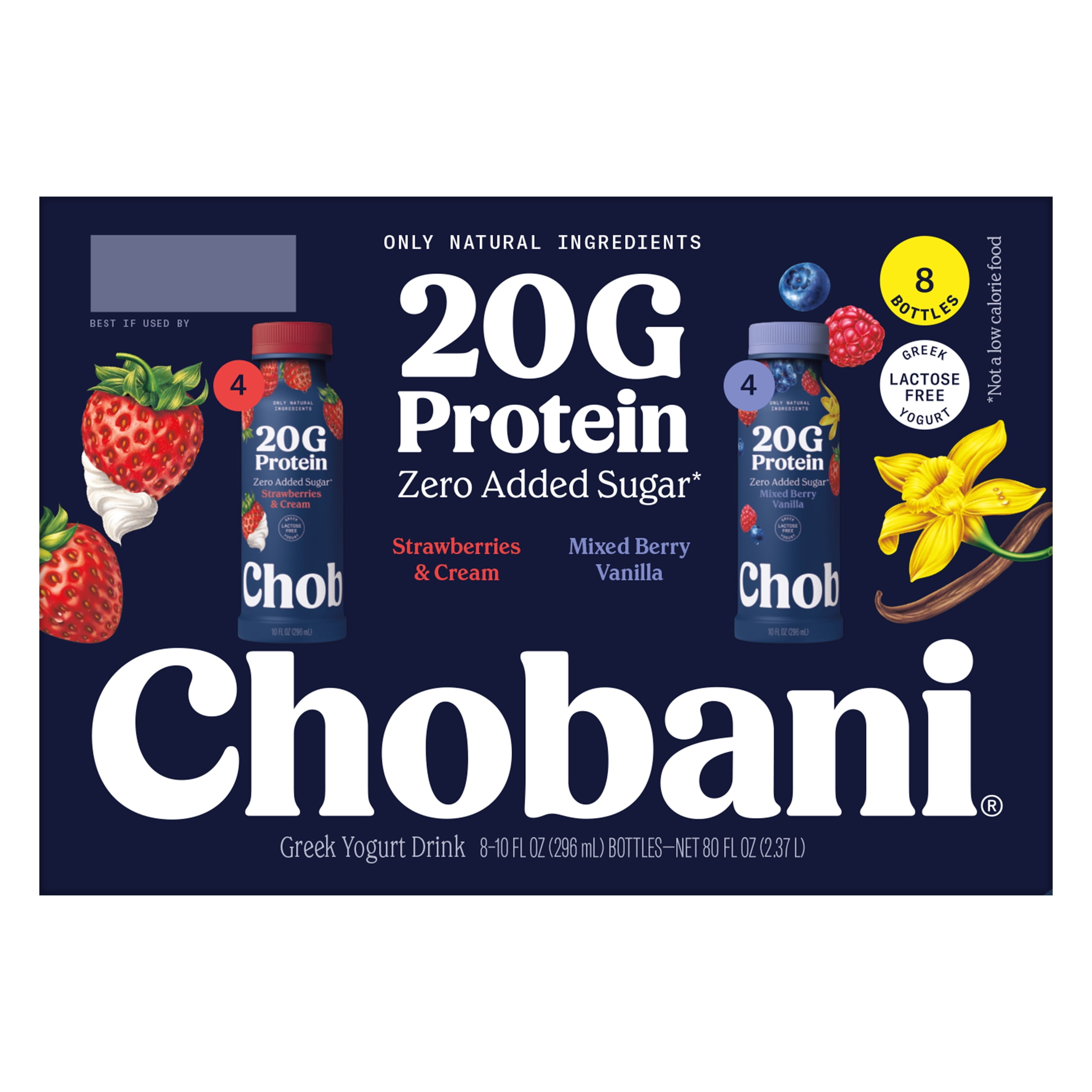 Chobani 20G Protein Low-Fat Greek Yogurt Drink, Family Variety, 10 fl oz Bottle, 8 Pack