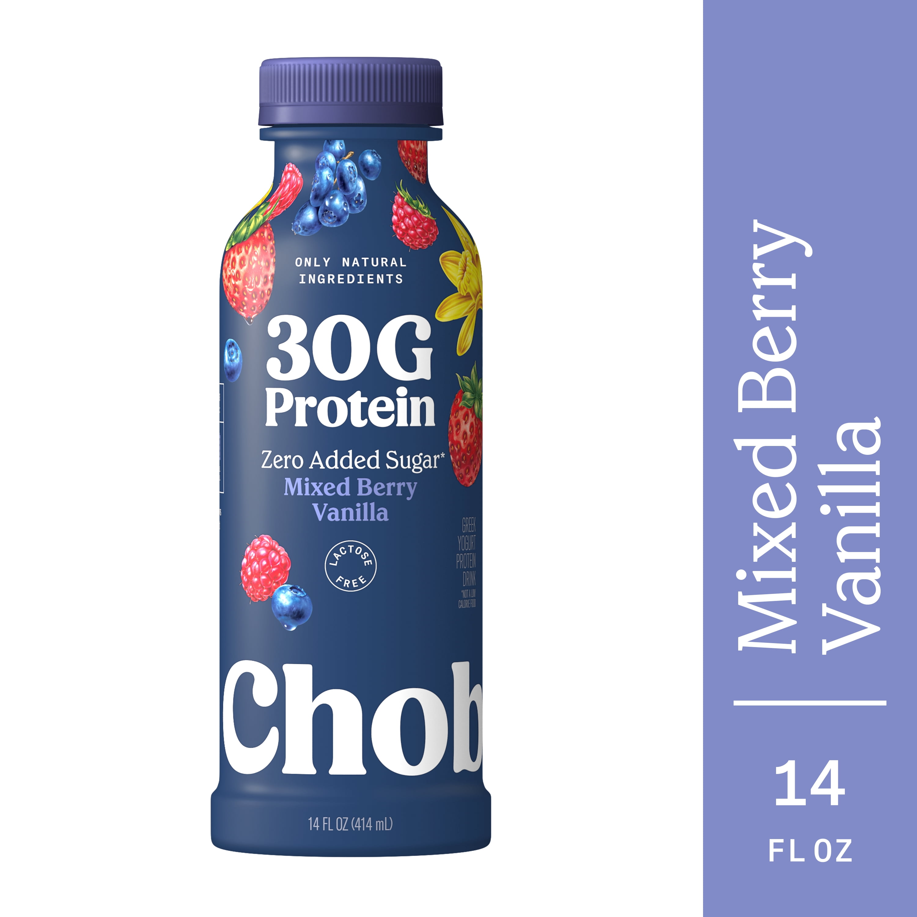 Chobani 30G Protein Low-Fat Greek Yogurt Drink, Mixed Berry Vanilla, 14 fl oz Bottle, Liquid Form