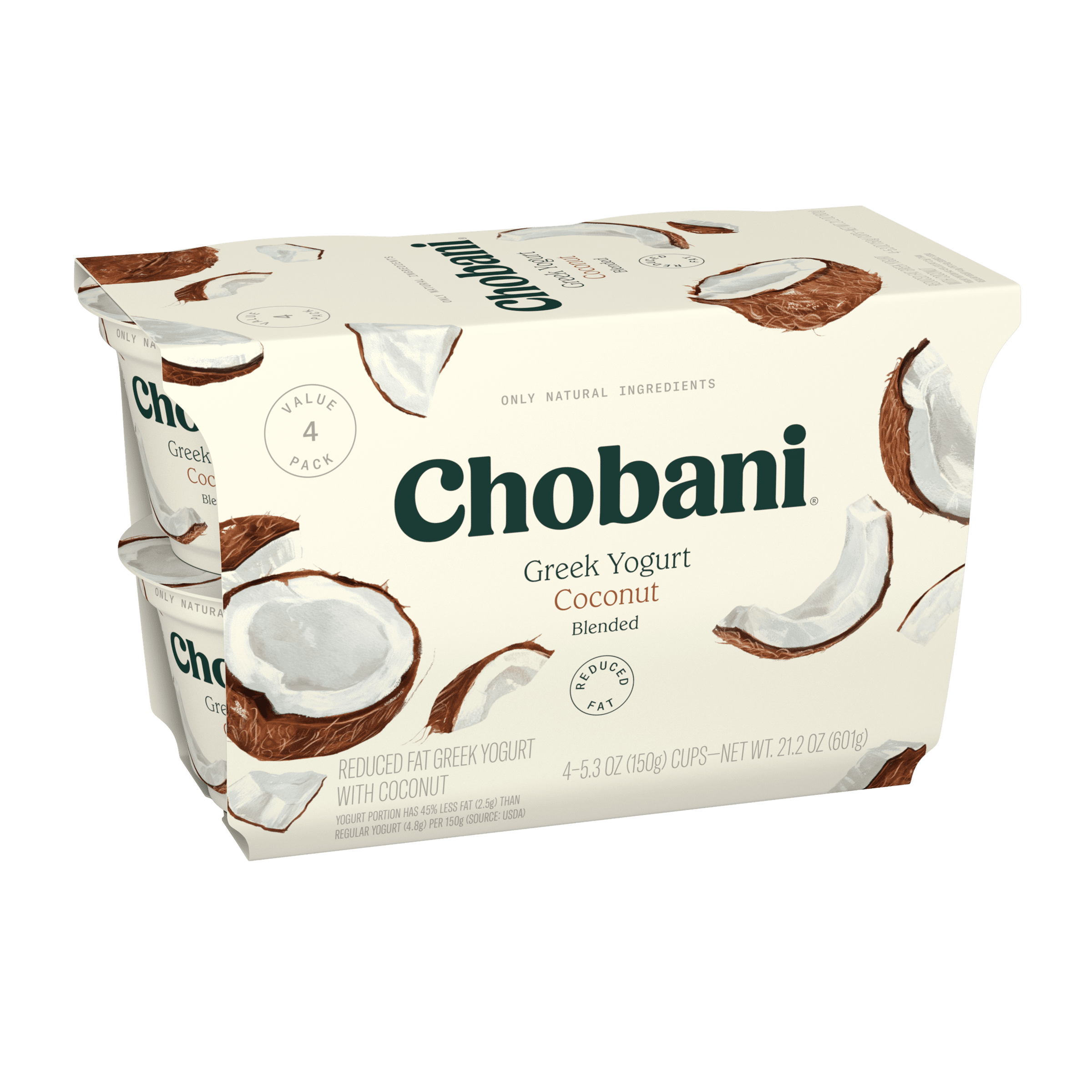 Chobani Reduced Fat Greek Yogurt Coconut Blended 5.3 oz Cup 4 Pack