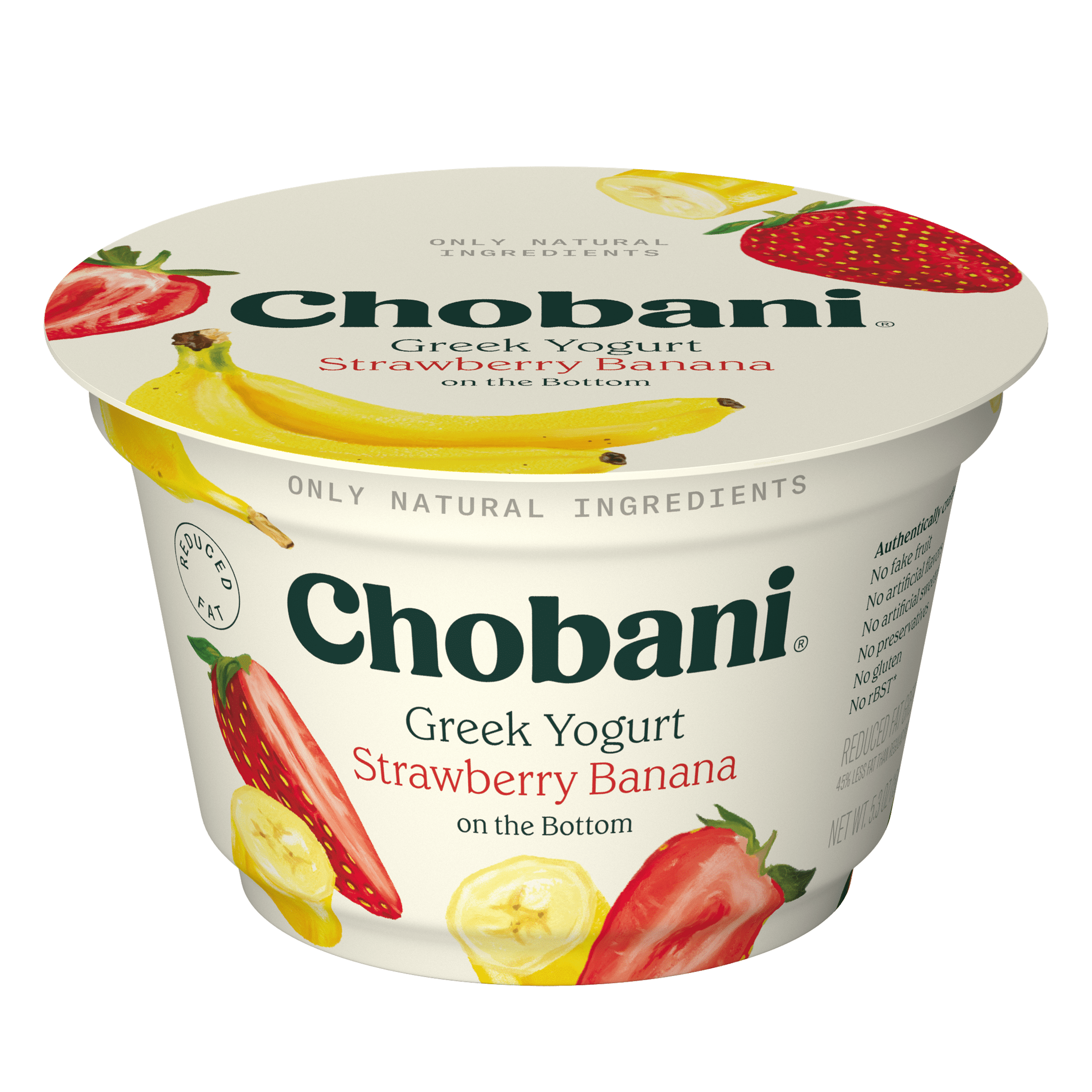 Chobani Low-Fat Greek Yogurt Strawberry Banana on The Bottom 5.3 oz Cup