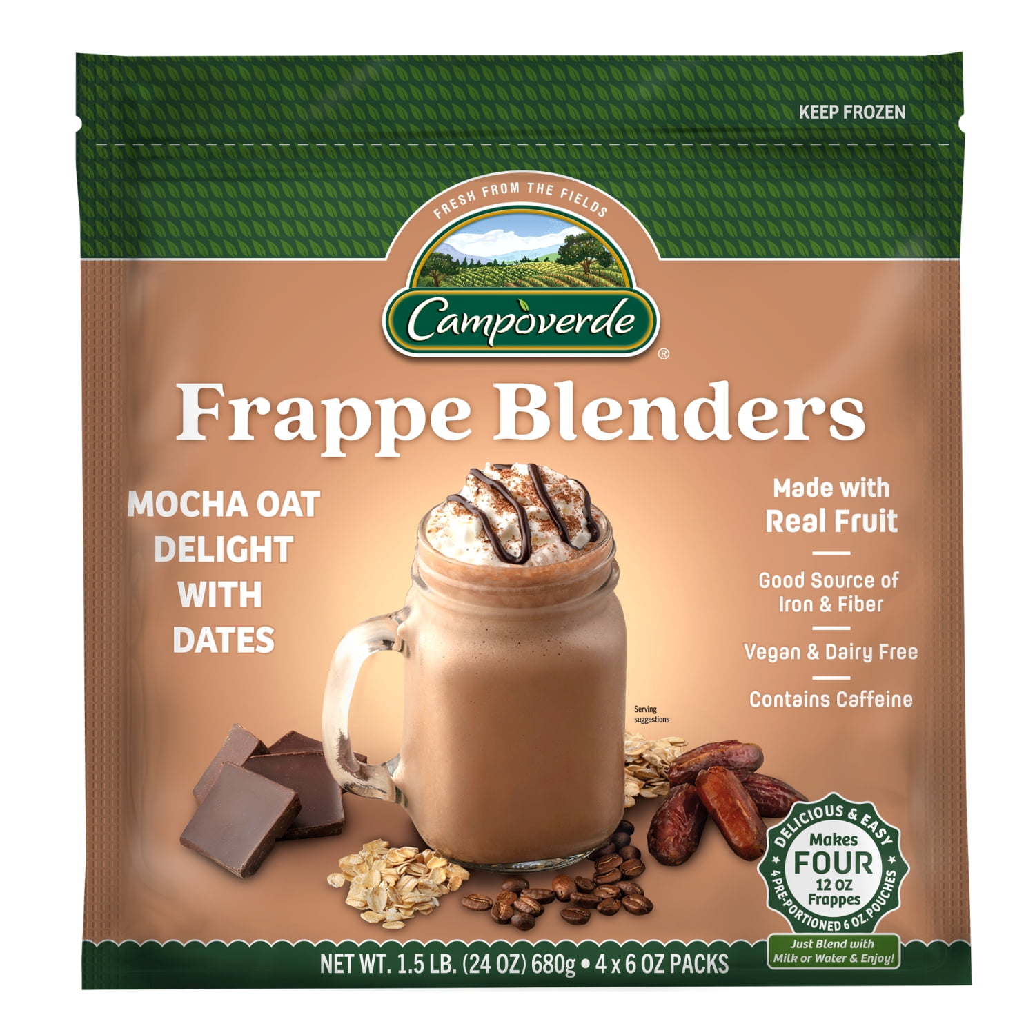Campoverde Mocha Oat Frappe & Smoothie Blender with Dates, Frozen, 24 oz, Makes 4 Drinks