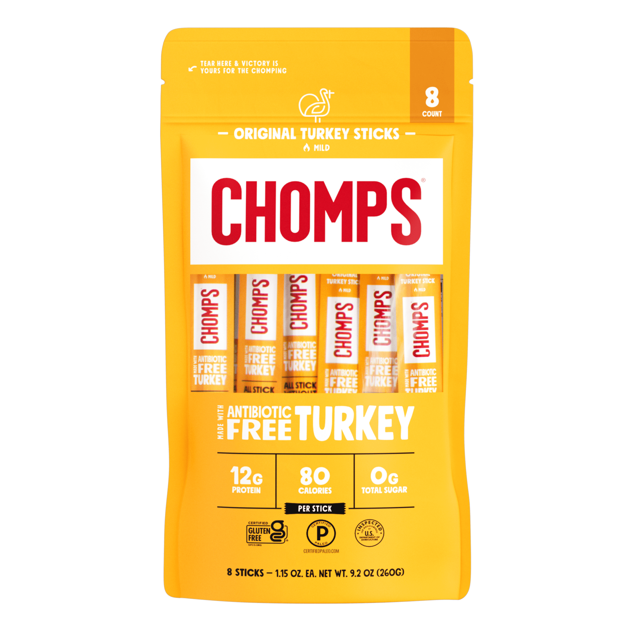 Chomps Original Turkey Sticks 1.15oz - 8 Count Pouch