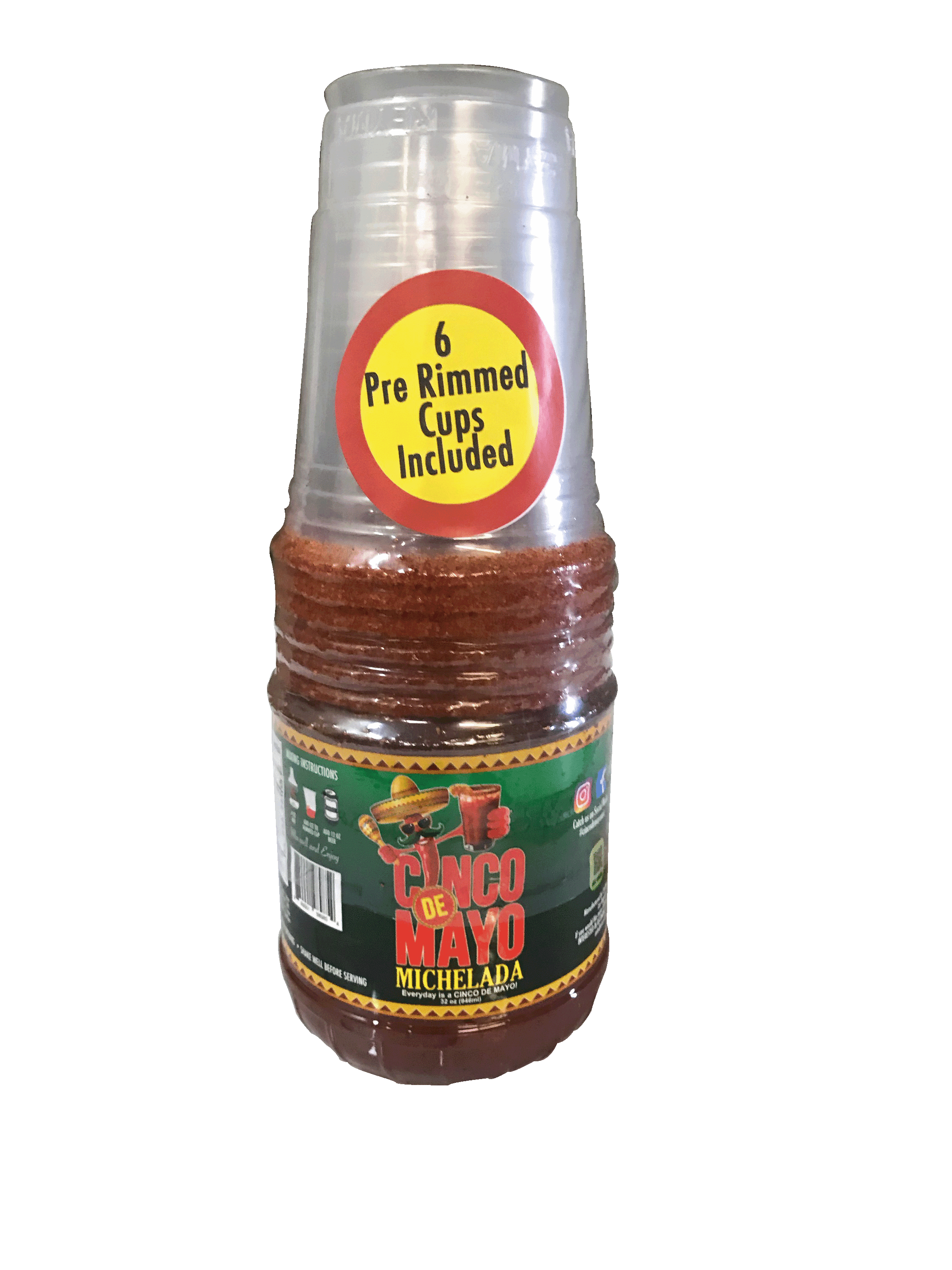 Cinco de Mayo 32 oz Michelada Mix Packed with 6 Pre-Rimmed Party Cups