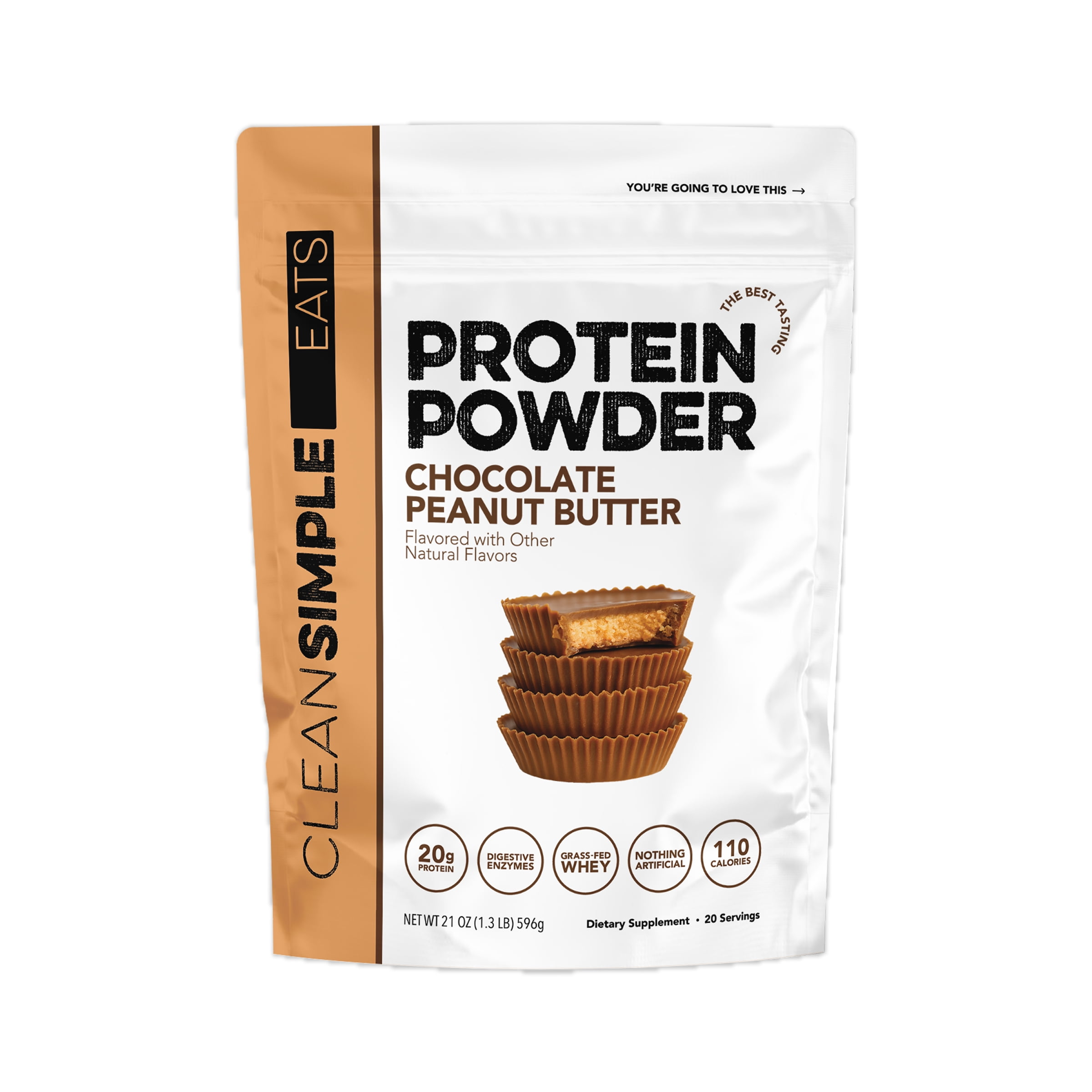 Clean Simple Eats Protein Powder Chocolate Peanut Butter Gusset - 21 oz / 20 Servings (xylitol free)