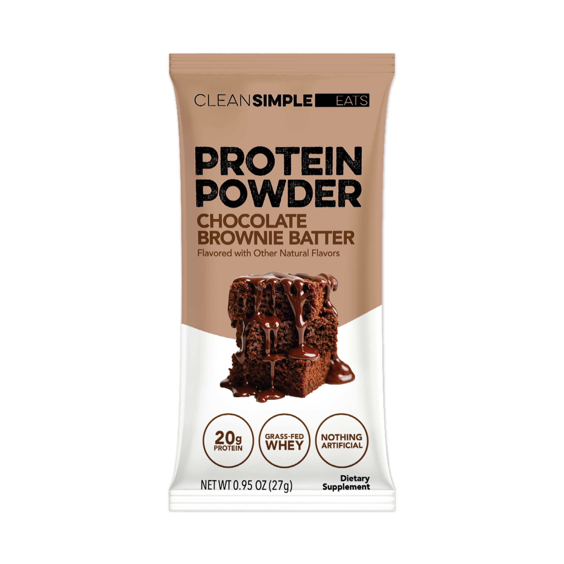 Clean Simple Eats Whey Protein Powder Chocolate Brownie Batter, Zero Added Sugars, No Artificial Ingredients, Gluten Free, 1 Stick