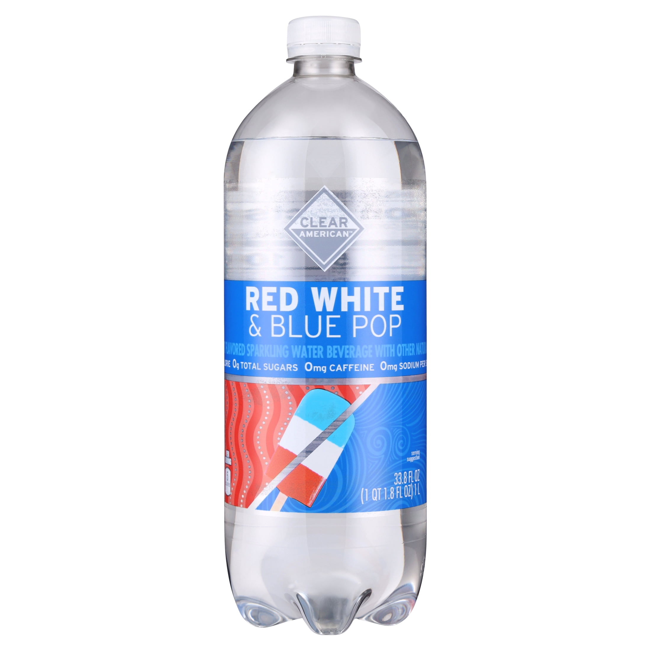 Clear American Red, White, and Blue Pop Flavored Sparkling Water, 33.8 fl oz Bottle