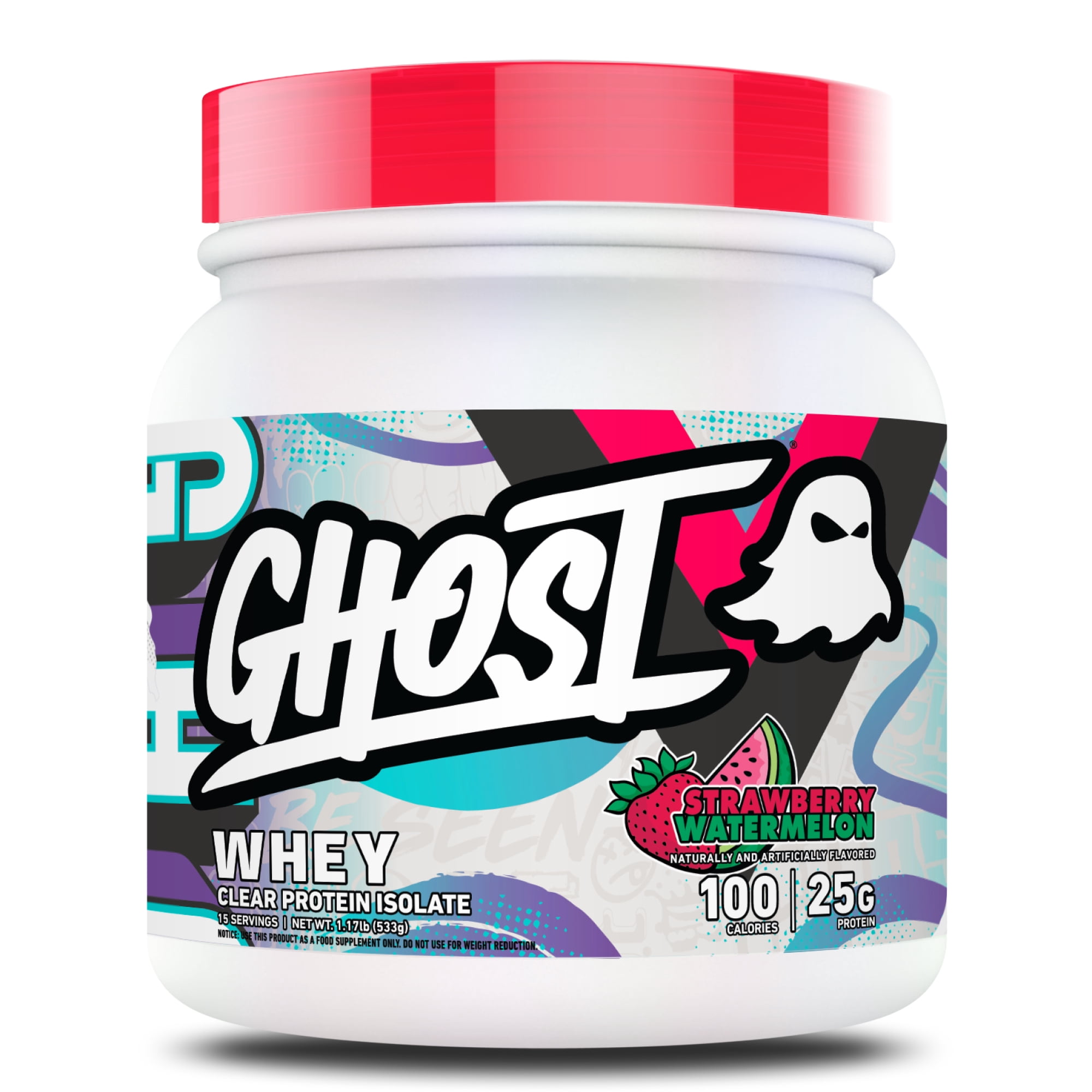 GHOST Whey Clear Isolate Protein Powder, 25g Protein, Strawberry Watermelon, 1.17 lb, 15 Servings