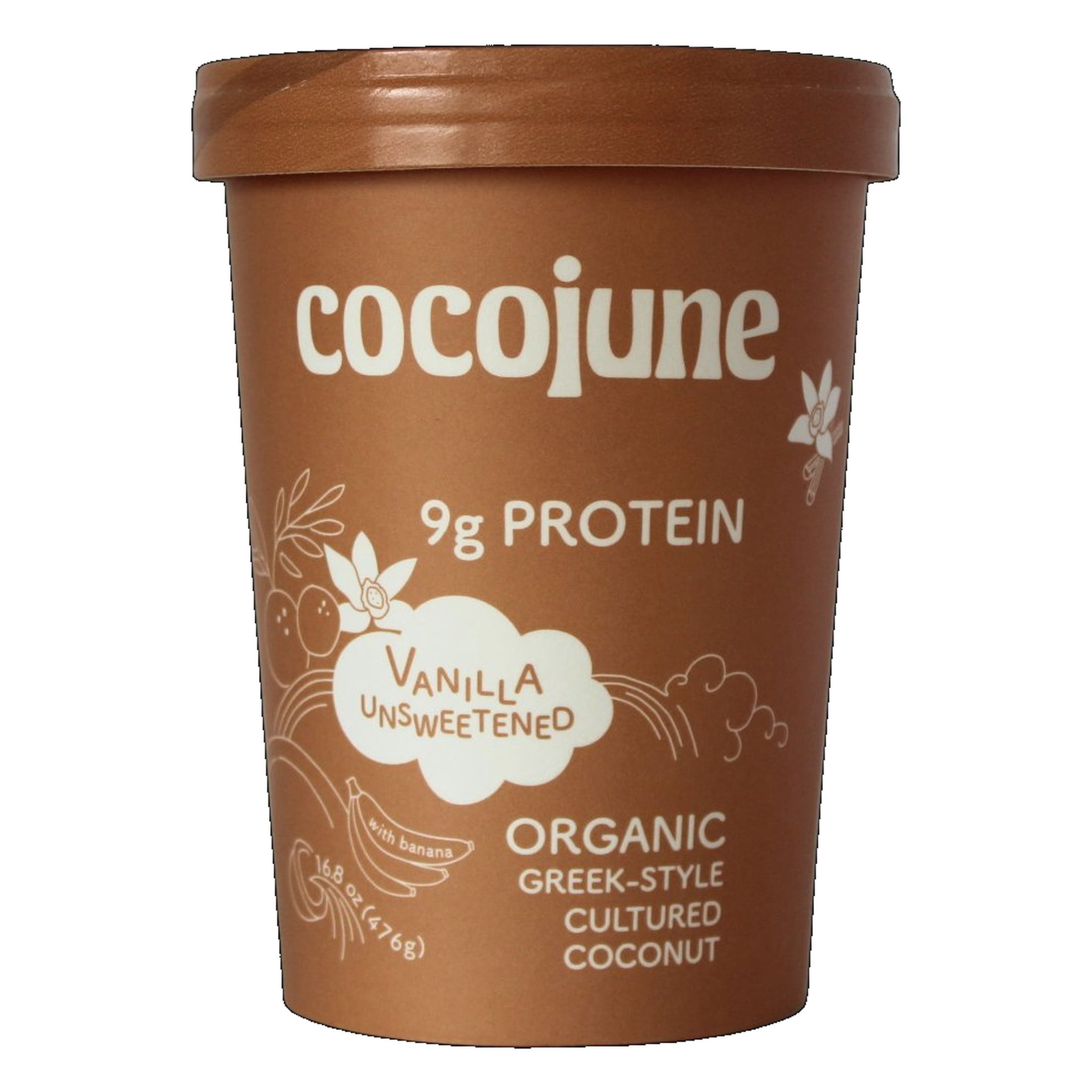 Cocojune - Organic Greek Style Cultured Coconut Protein Probiotic Blend Plant-Based Dairy-Free Gluten-Free Yogurt, Vanilla Unsweetened with Banana, 16.8 oz